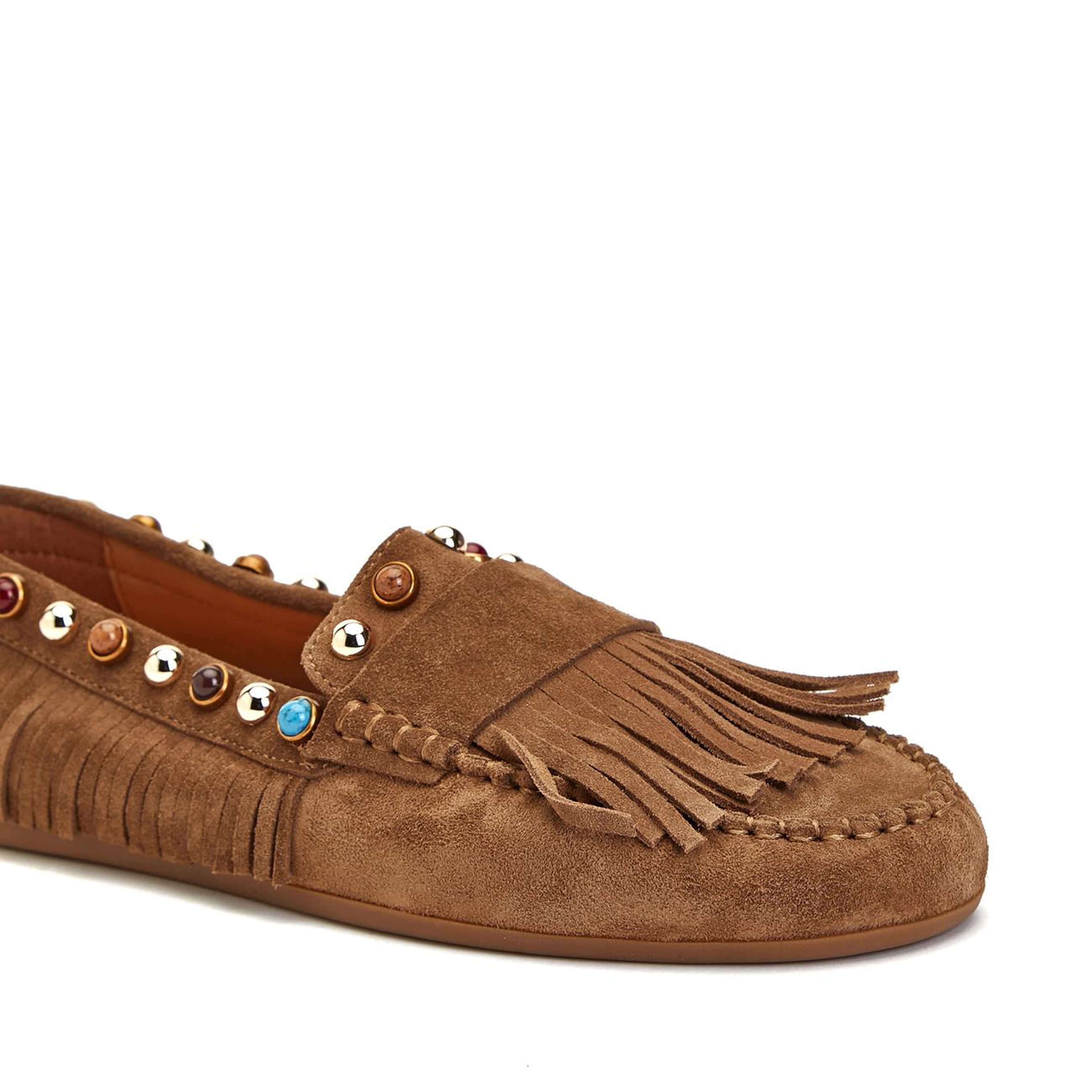 Divarese Kadın Tütün Taşlı Püsküllü Süet Loafer