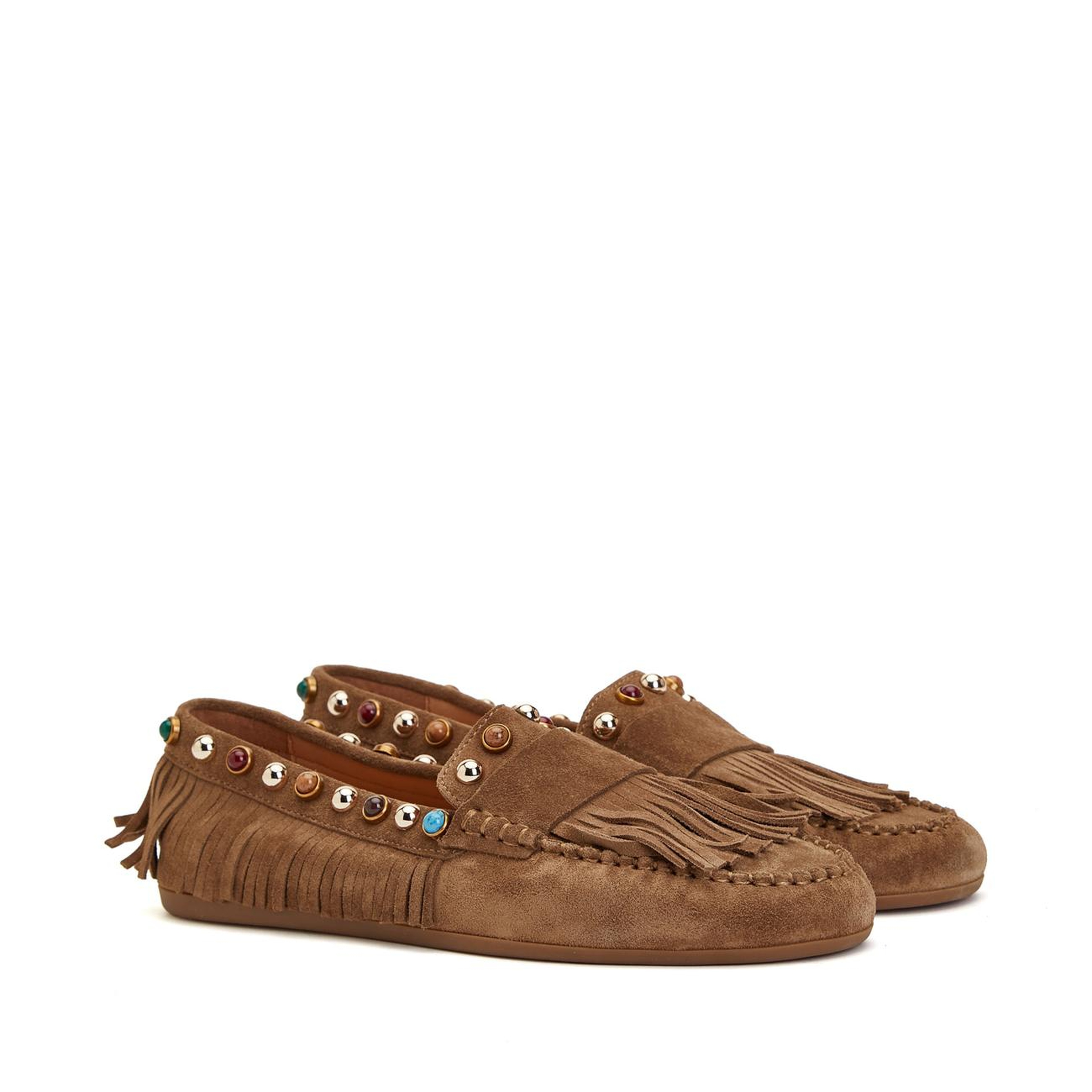 Divarese Kadın Tütün Taşlı Püsküllü Süet Loafer