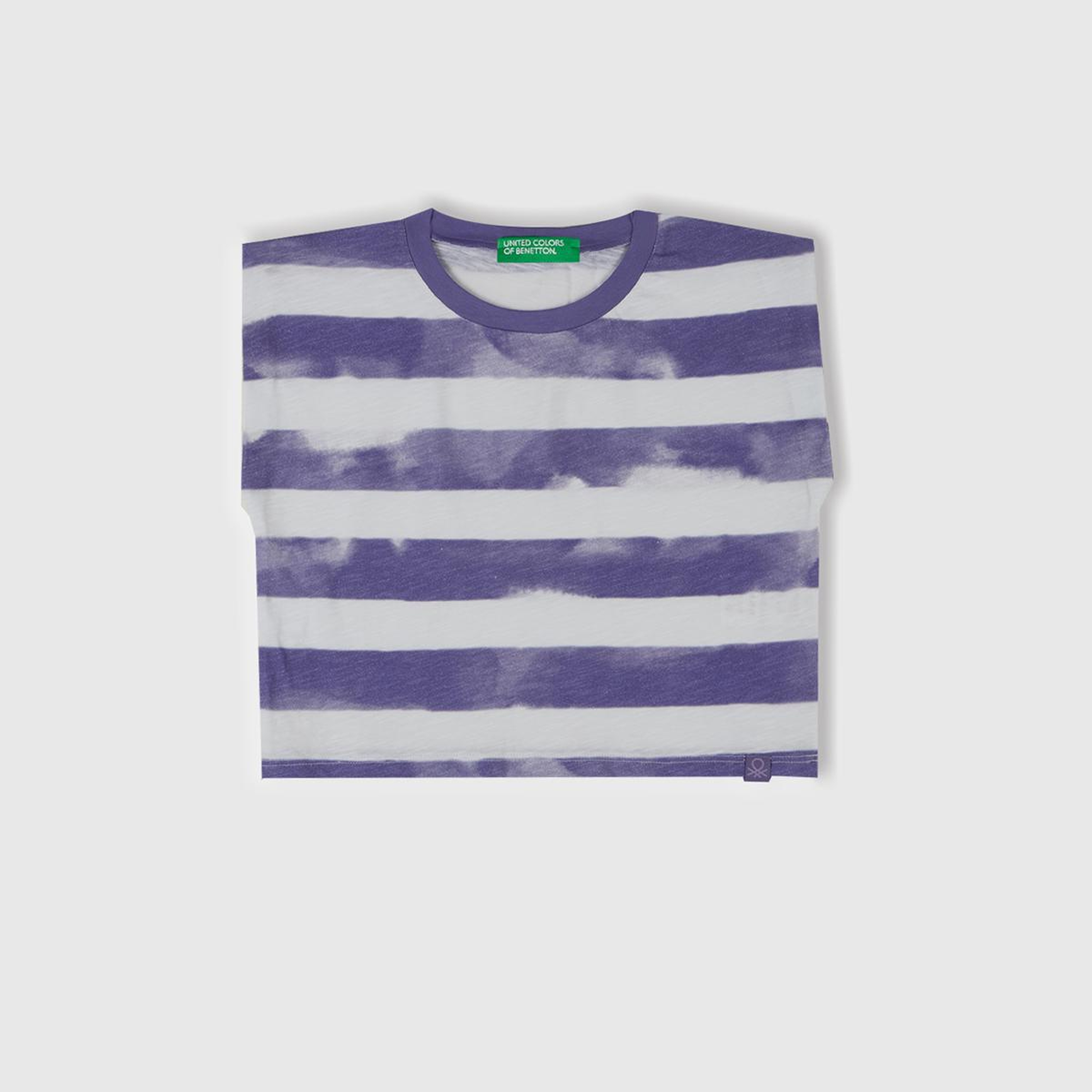 Kız Çocuk Mor Çizgili Boynu Nervürlü Logo Etiketi Detaylı Kolsuz T-Shirt