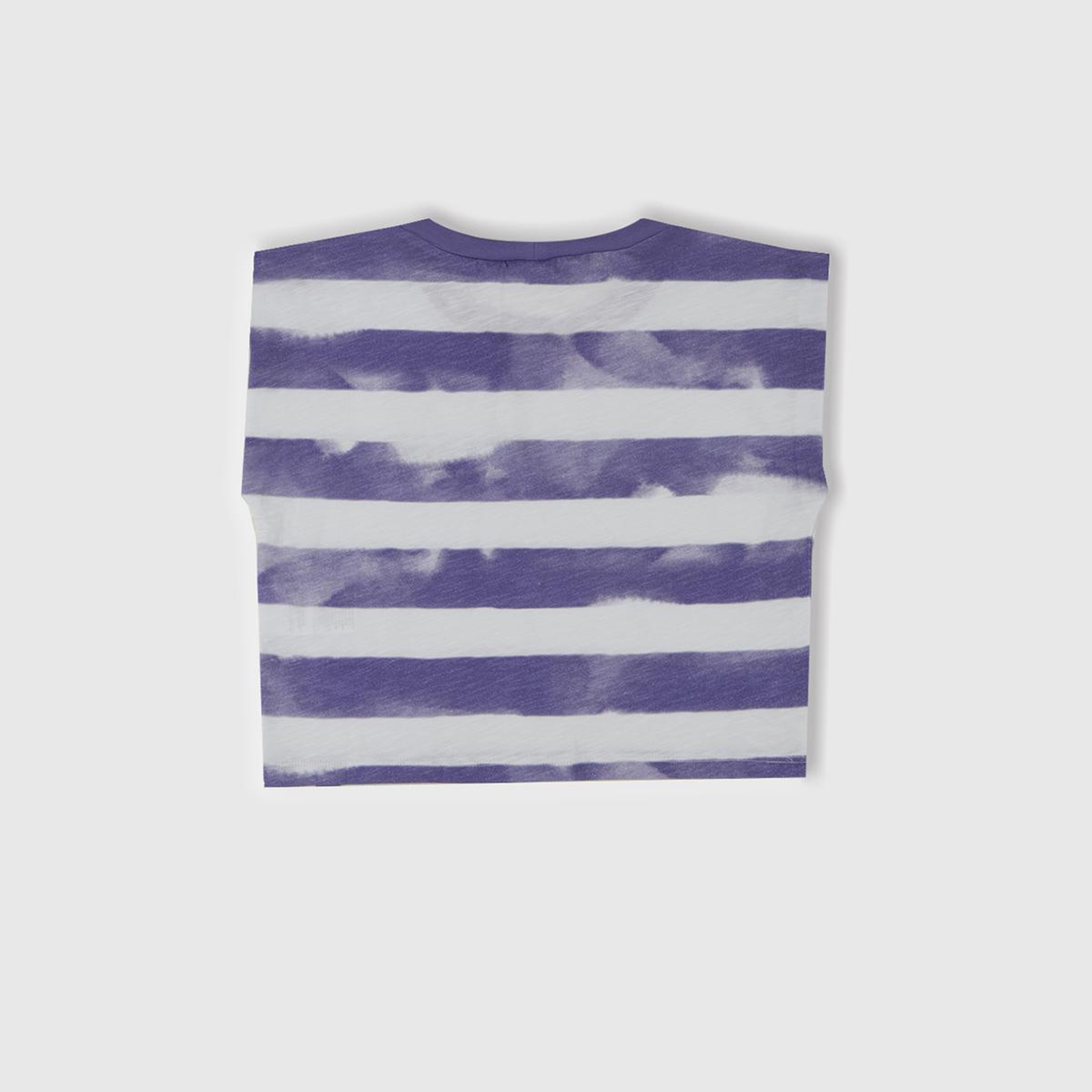 Kız Çocuk Mor Çizgili Boynu Nervürlü Logo Etiketi Detaylı Kolsuz T-Shirt