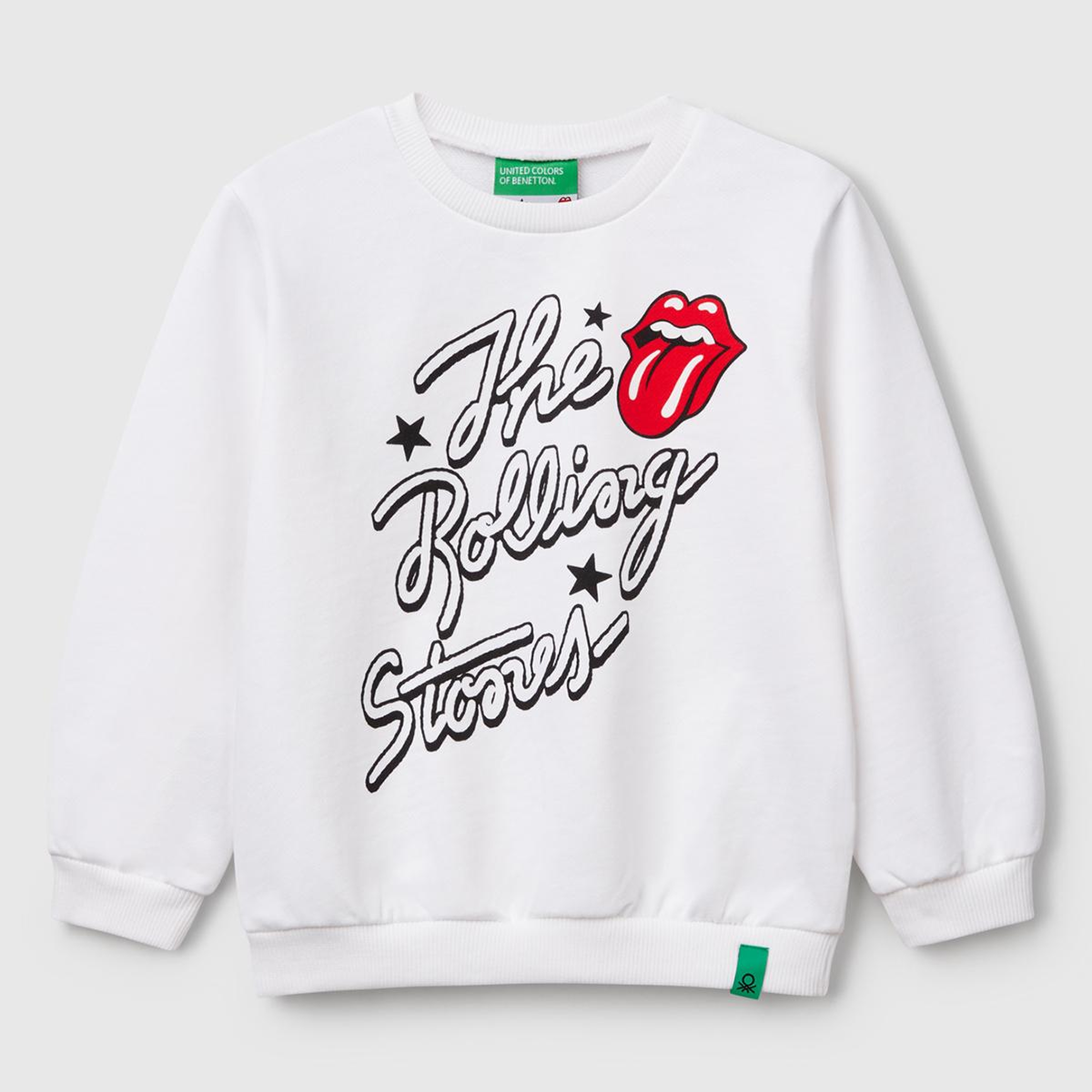Kız Çocuk Beyaz Rolling Stones Baskılı Etiket Logolu Bisiklet Yaka Sweatshirt