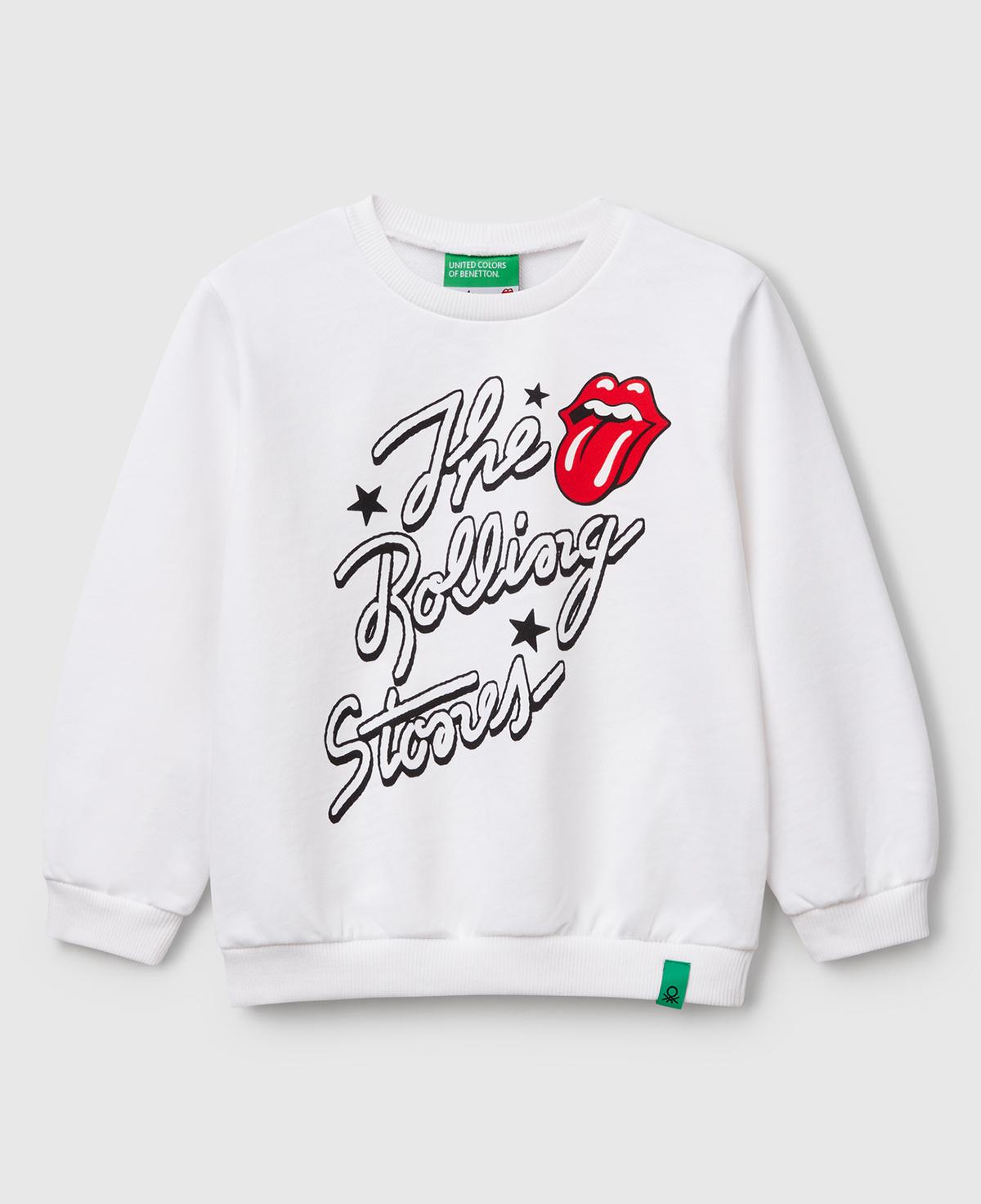 Kız Çocuk Beyaz Rolling Stones Baskılı Etiket Logolu Bisiklet Yaka Sweatshirt