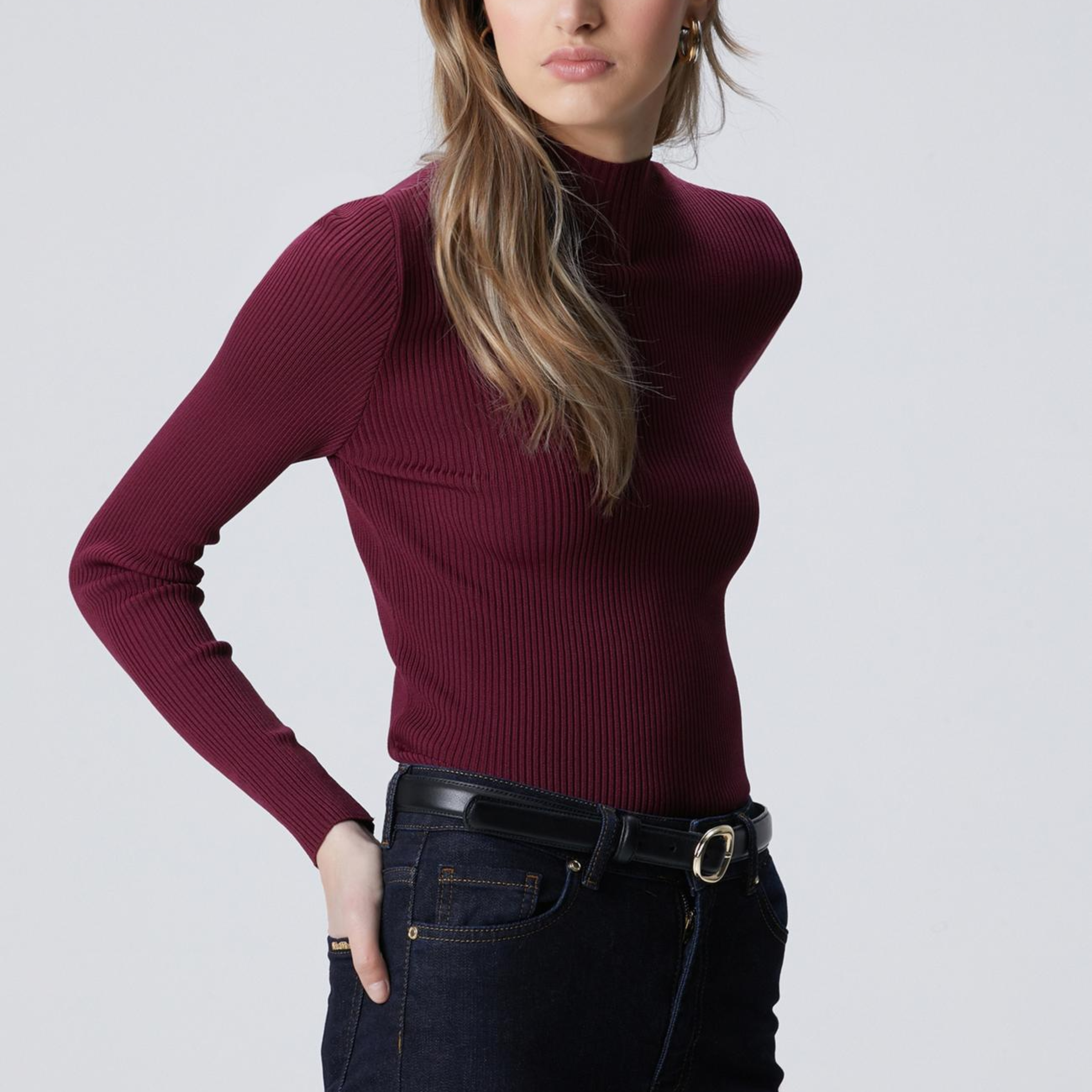 Network Kadın Bordo İnce Ribana Örgü Rayon Basic Kazak