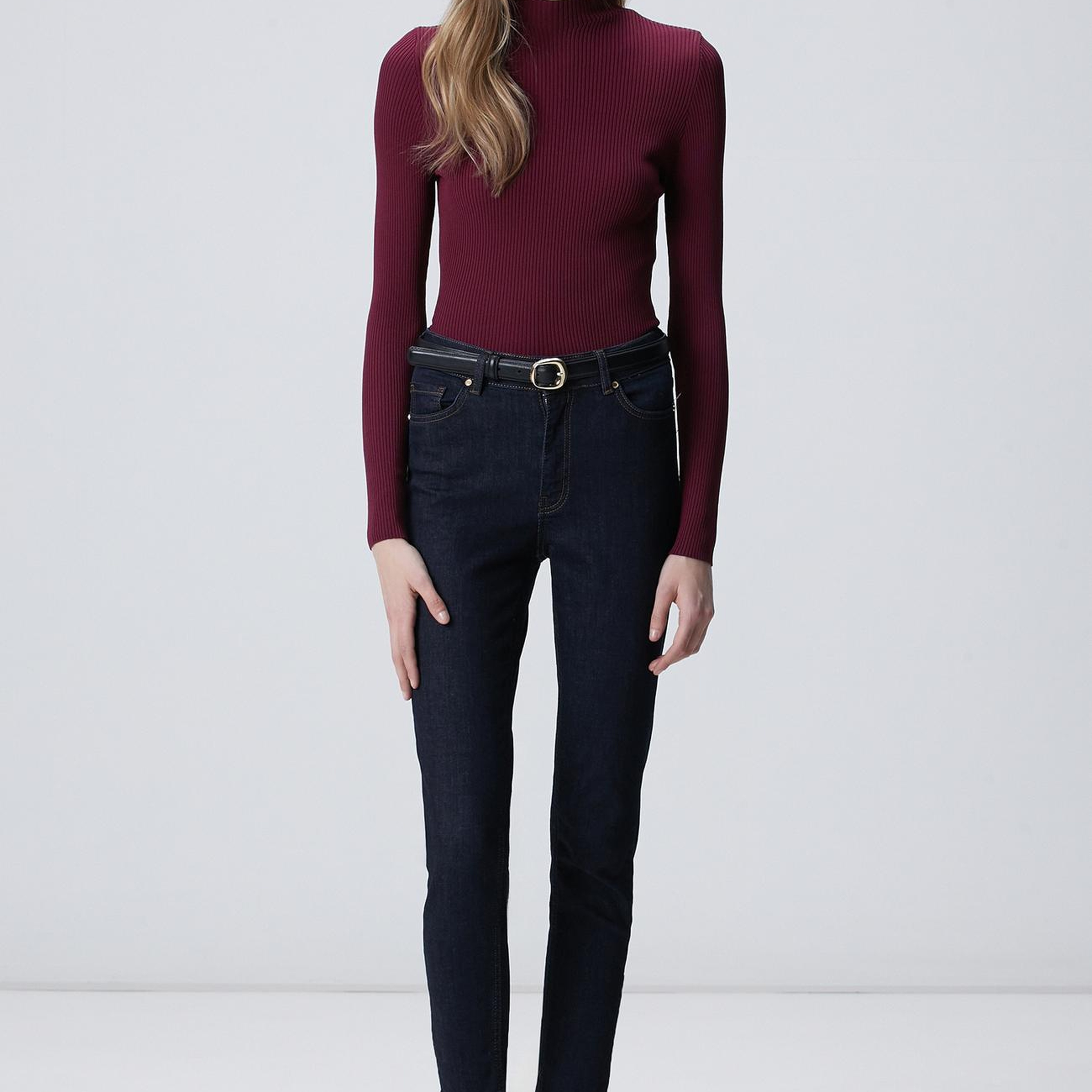 Network Kadın Bordo İnce Ribana Örgü Rayon Basic Kazak