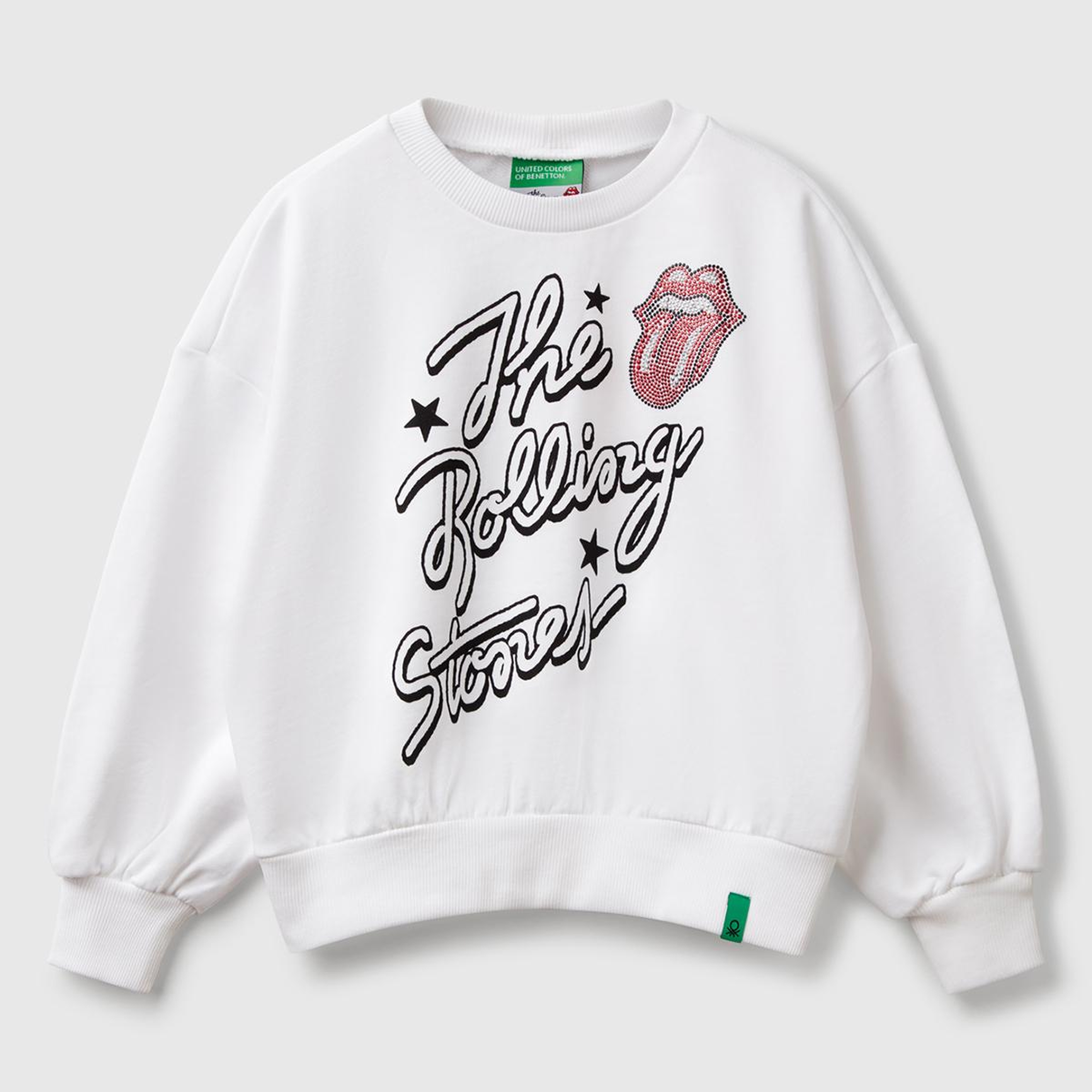 Kız Çocuk Beyaz Rolling Stones Baskılı Logo Etiketli Sweatshirt