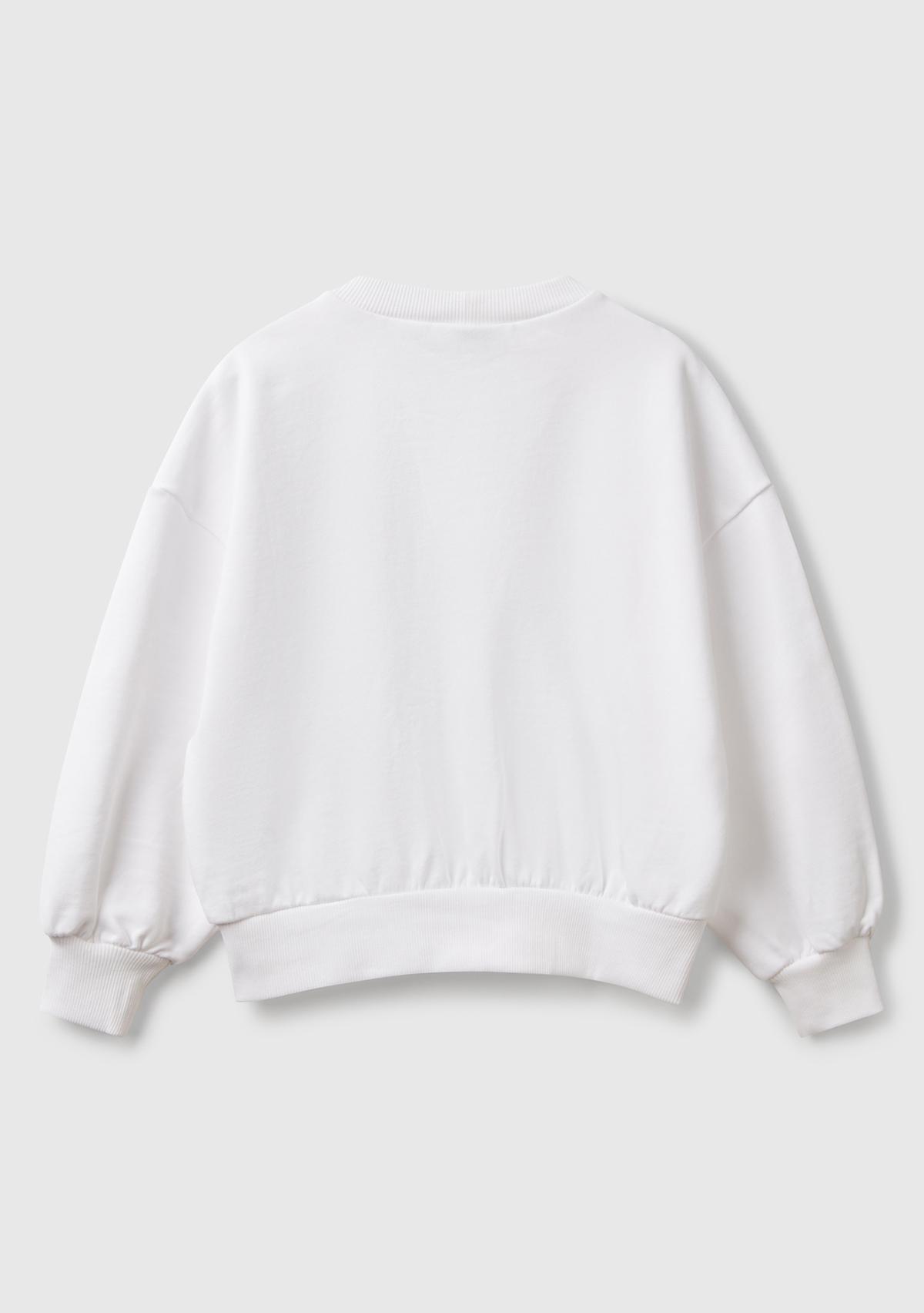 Kız Çocuk Beyaz Rolling Stones Baskılı Logo Etiketli Sweatshirt