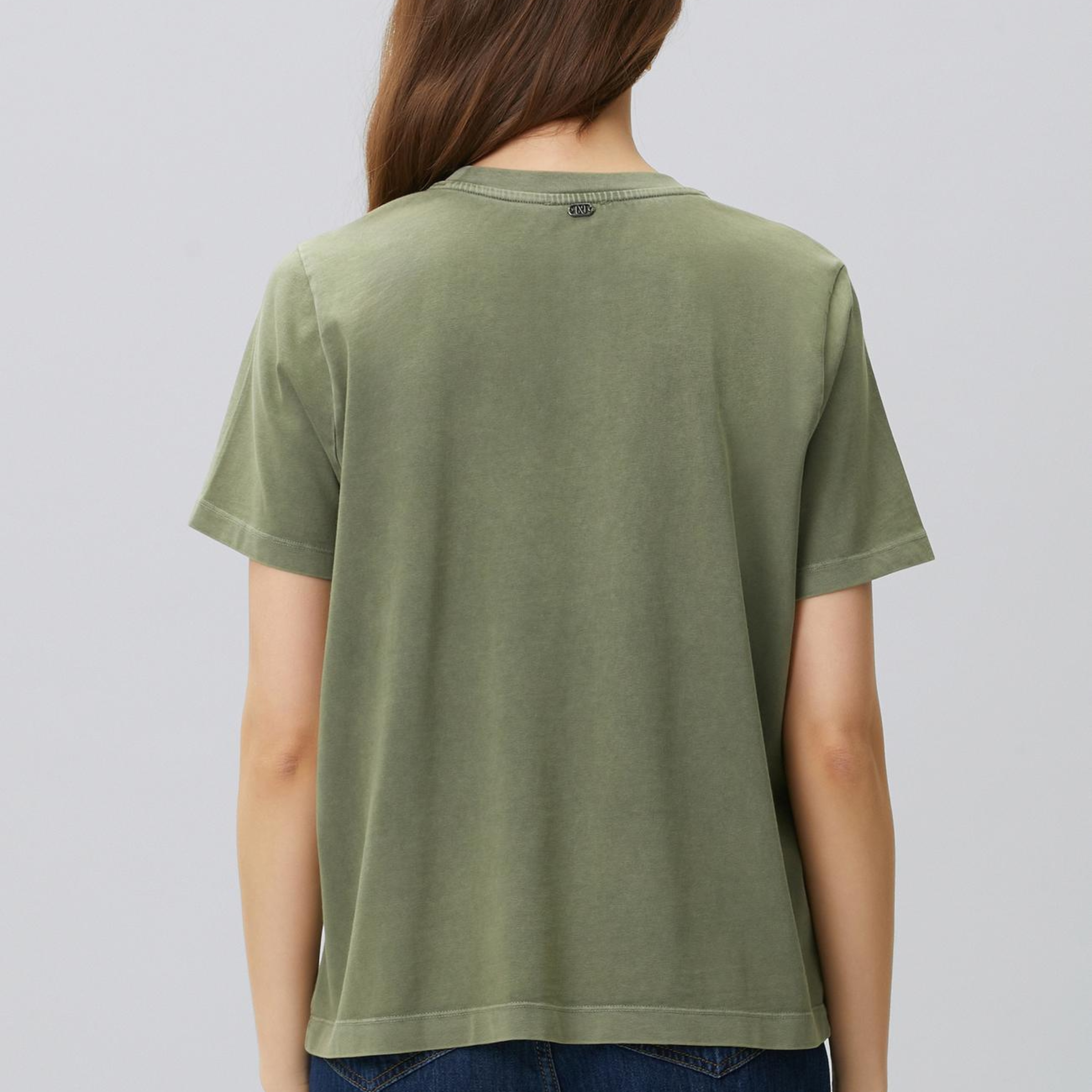 Network Kadın Haki Omuz Taş Baskılı T-shirt
