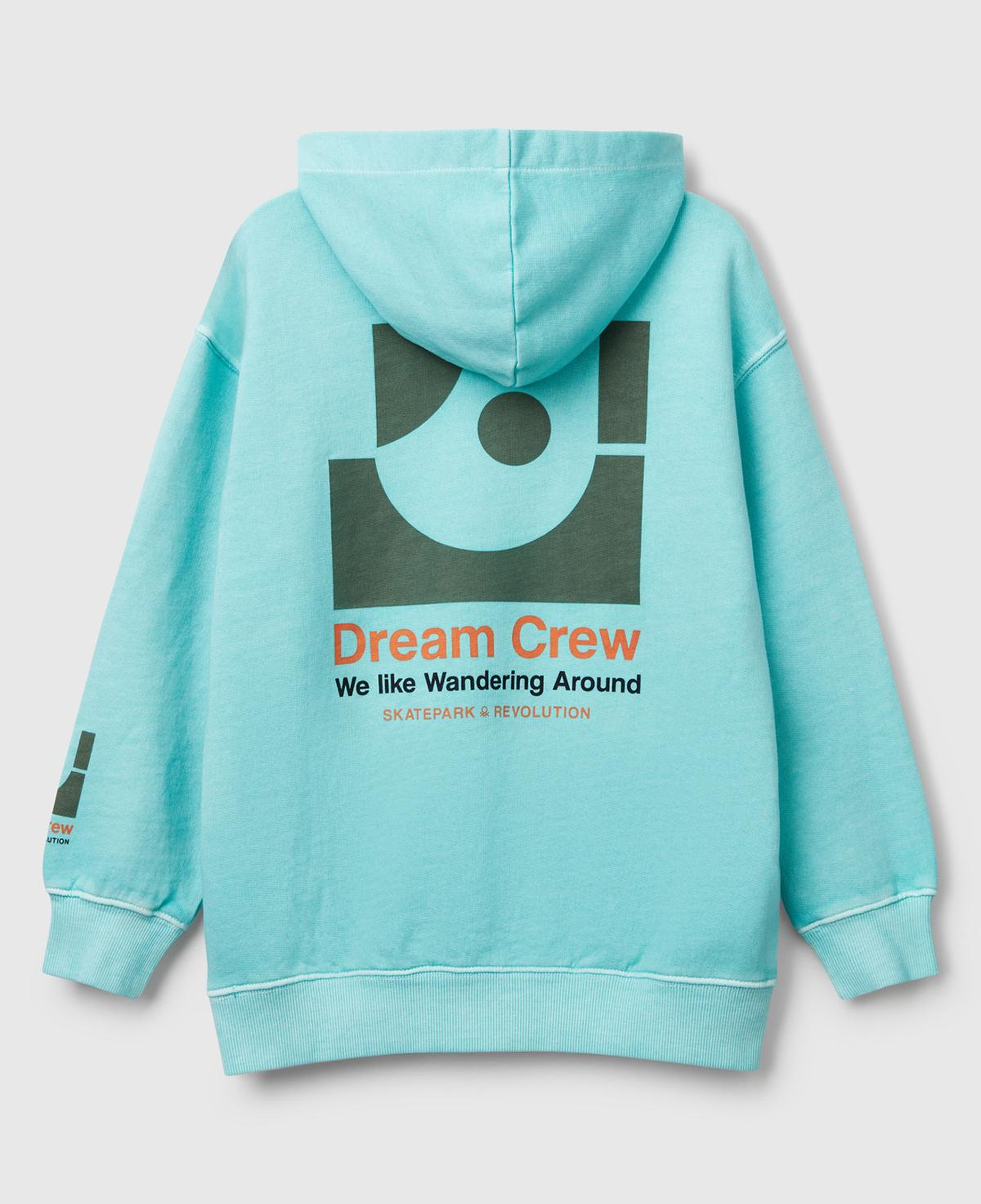 Erkek Çocuk Turkuaz Baskılı Soluk Efektli Kese Cepli Kapüşonlu Sweatshirt