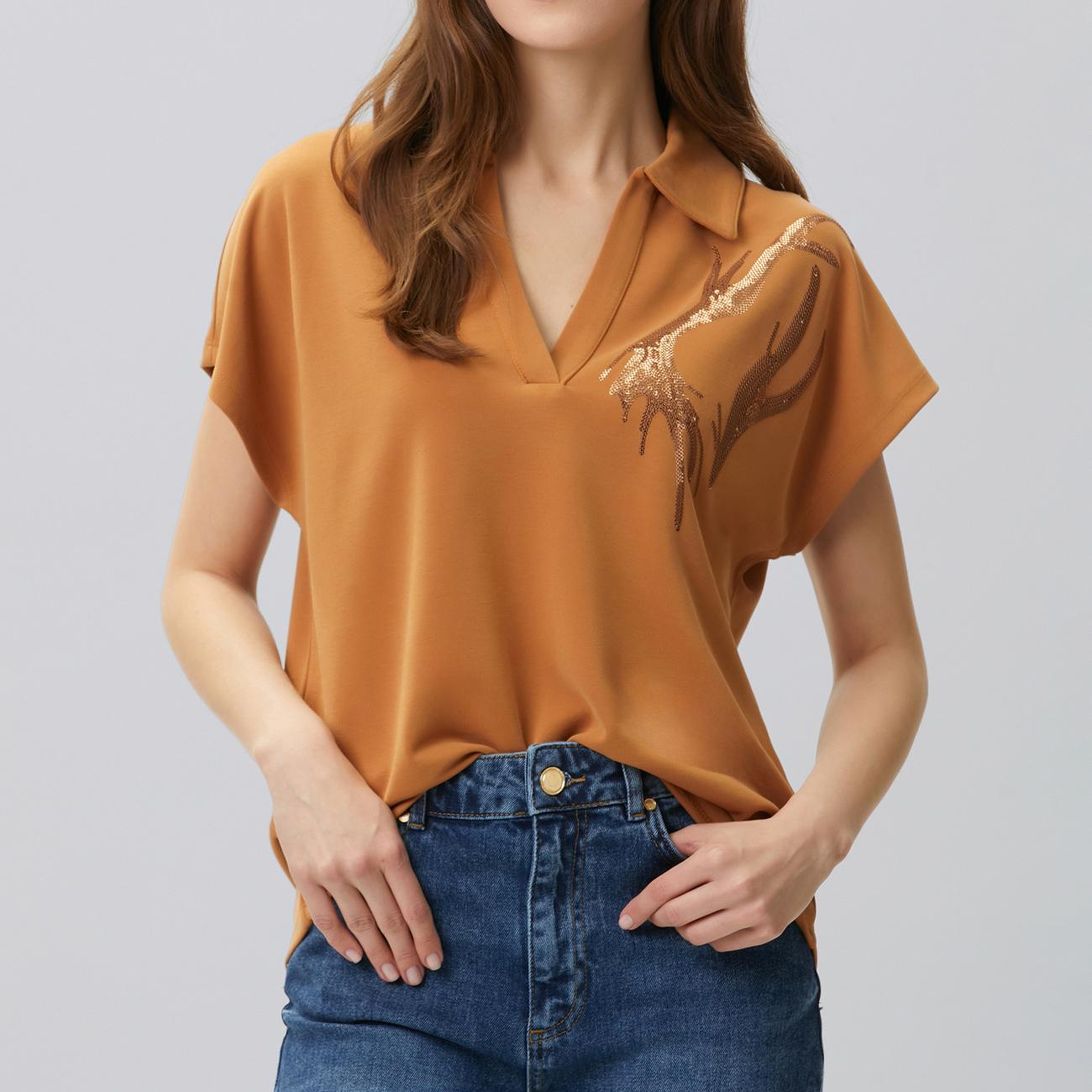 Network Kadın Tarçın Payet Nakış Detaylı T-shirt