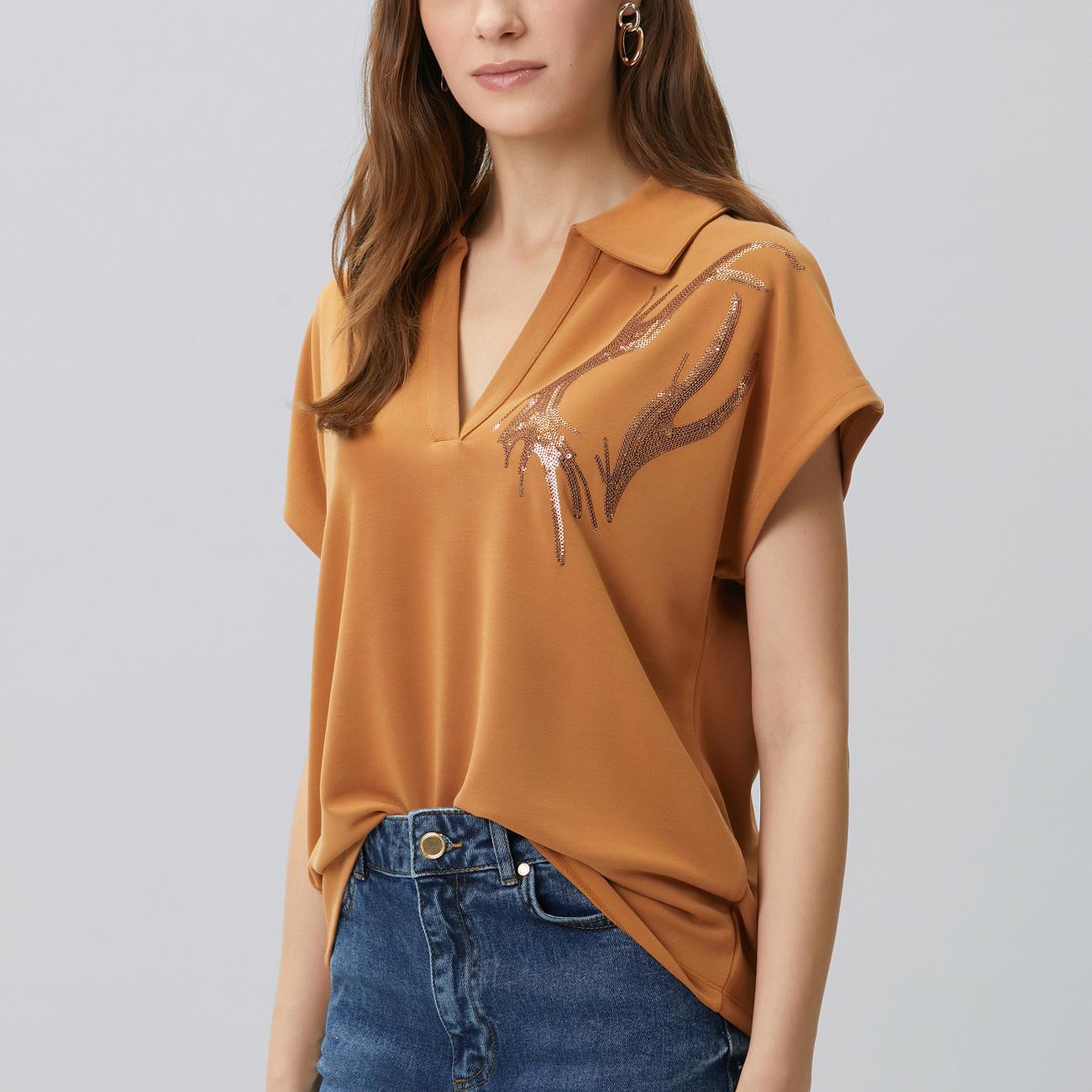 Network Kadın Tarçın Payet Nakış Detaylı T-shirt