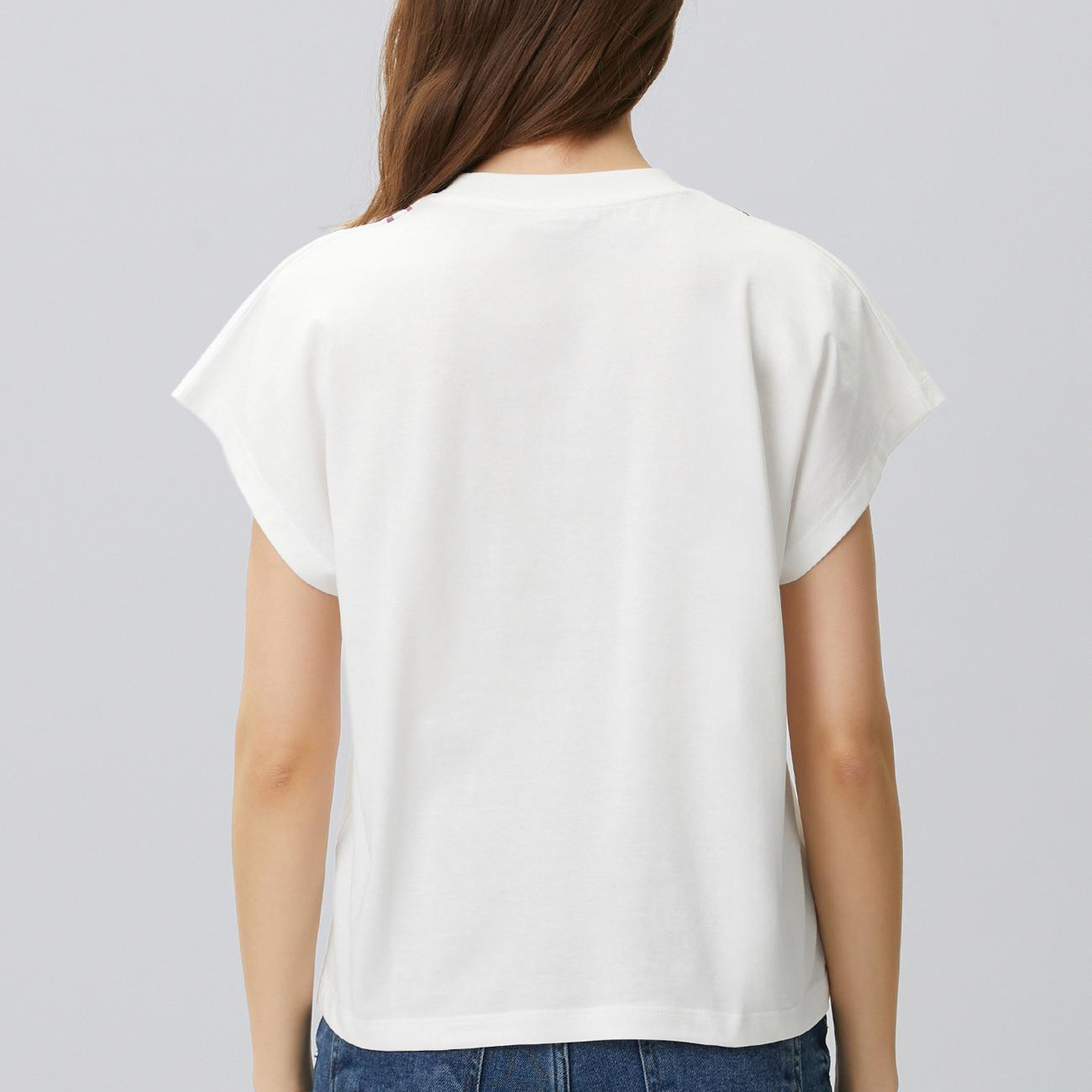 Network Kadın Kırık Beyaz Yaka Baskı Detaylı T-shirt