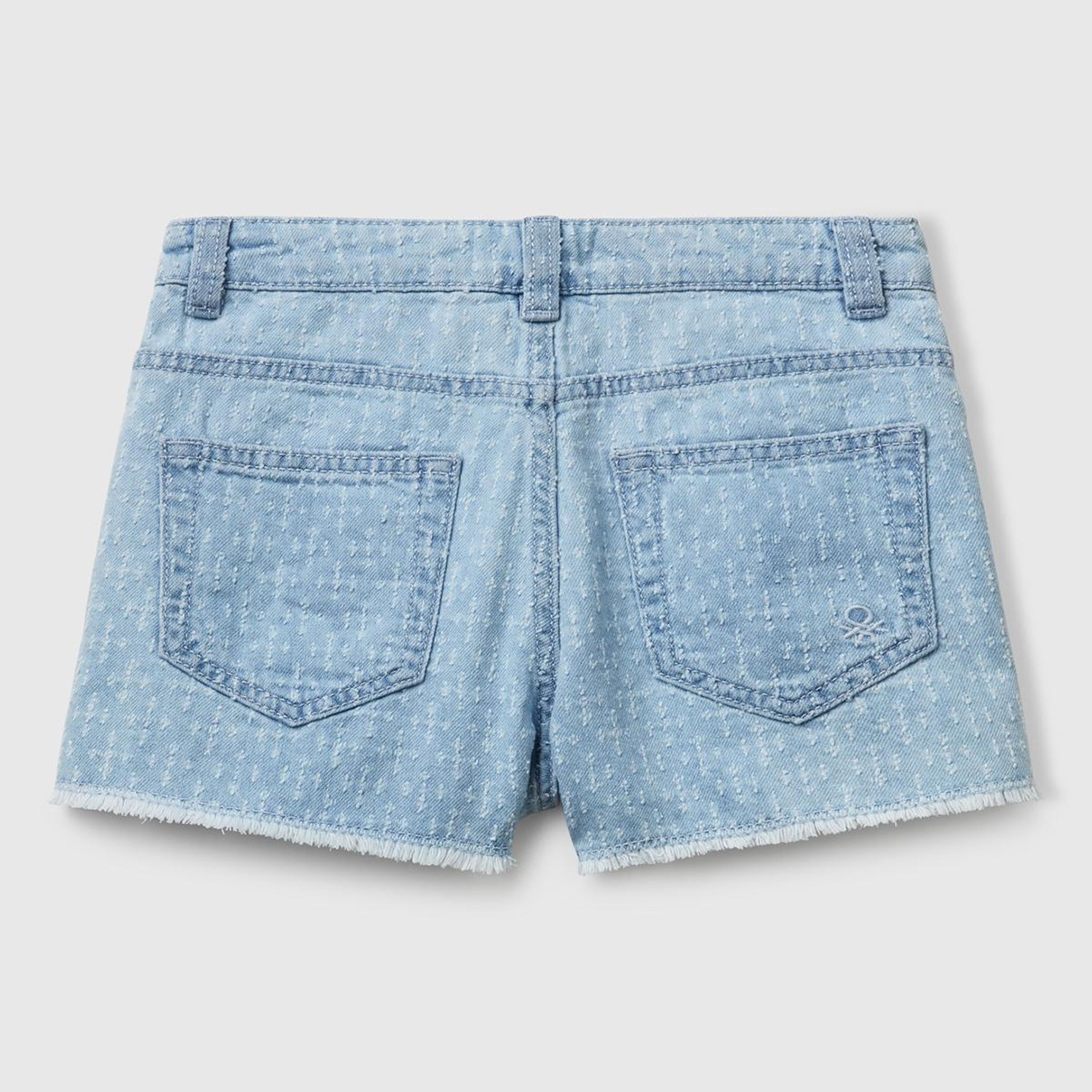 Kız Çocuk Denim Arka Cebi Logo İşlemeli 5 Cepli Lazerli Denim Şort