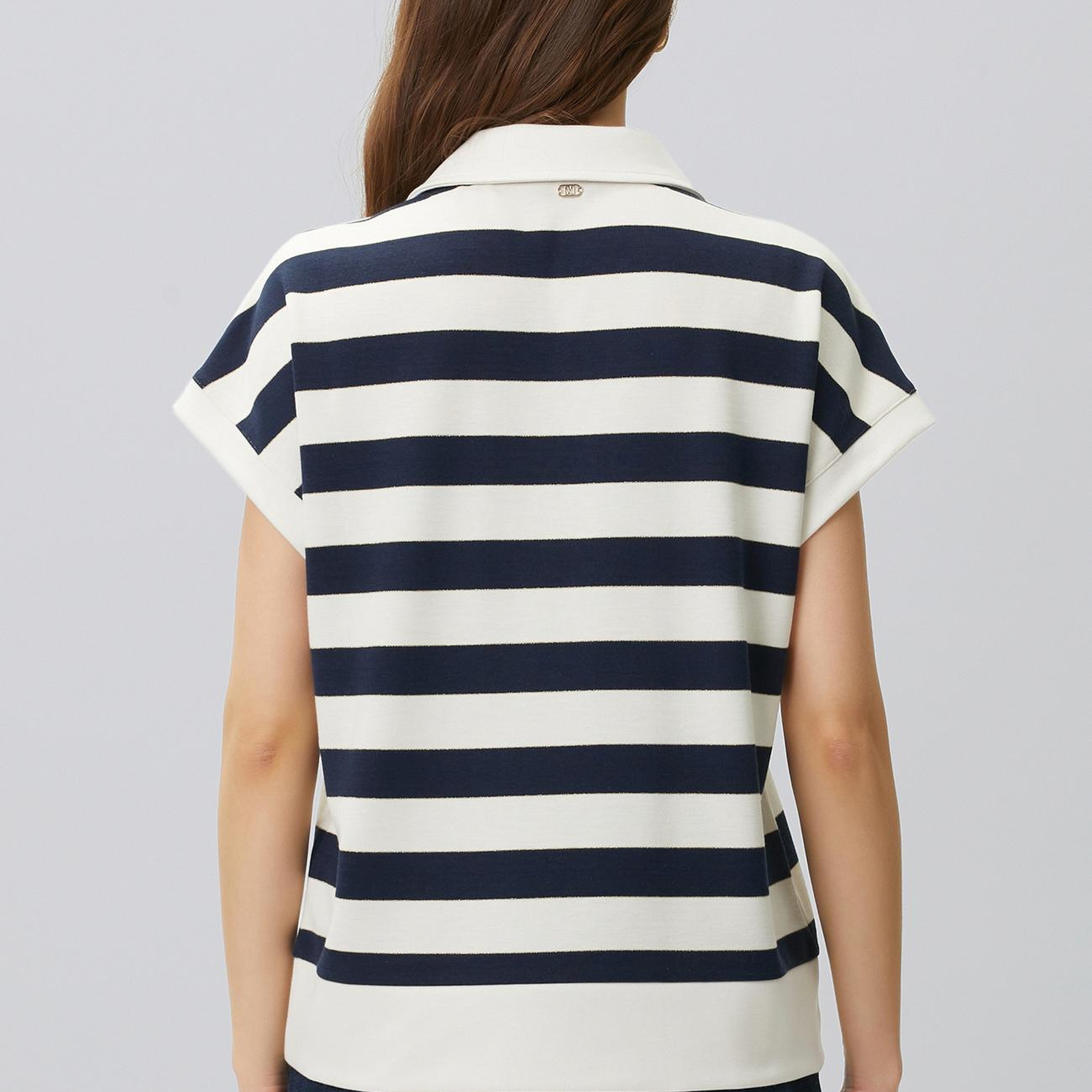 Network Kadın Lacivert Beyaz Çizgili Bağcıklı Polo T-shirt