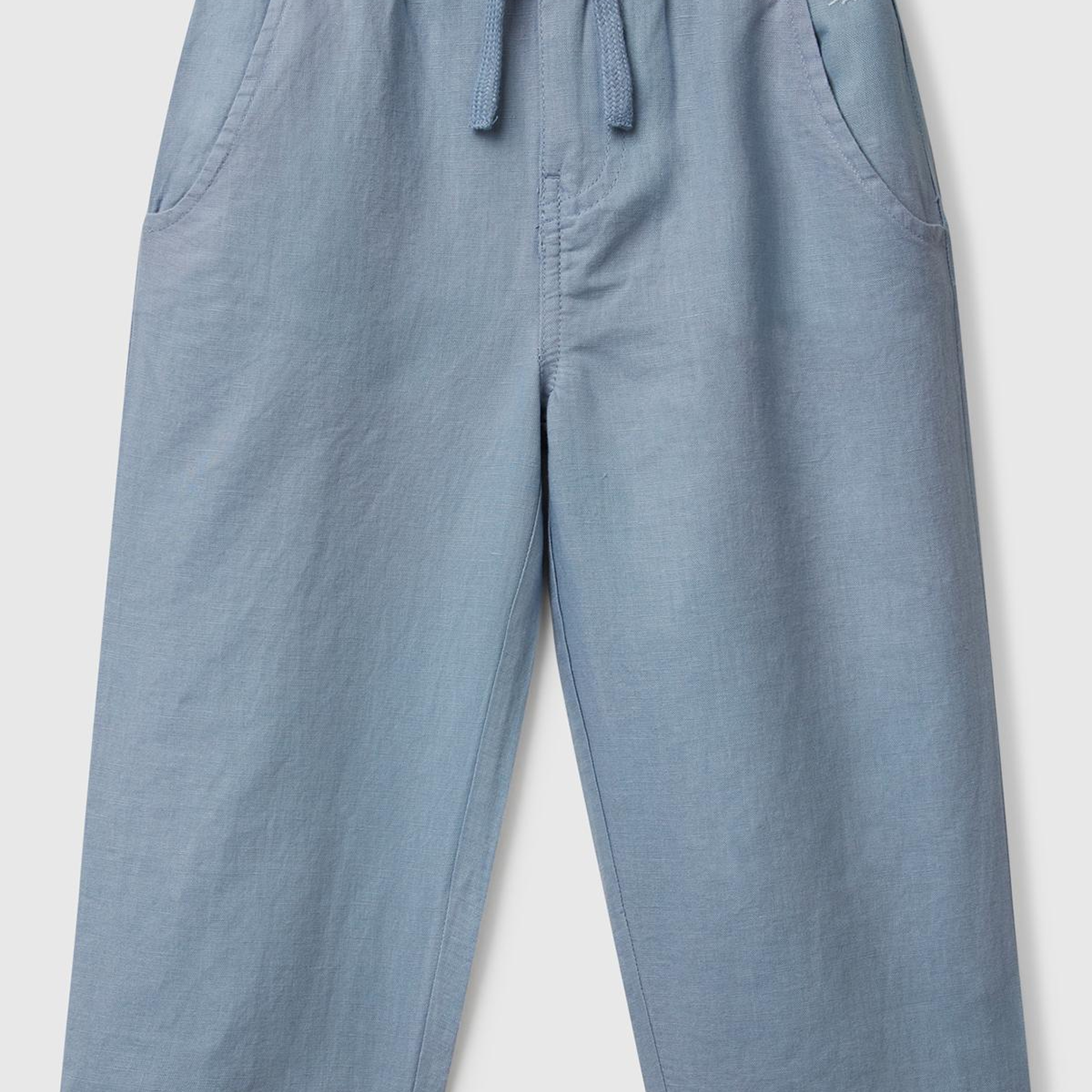 Erkek Çocuk Mavi Keten Karışımlı Jogger Pantolon