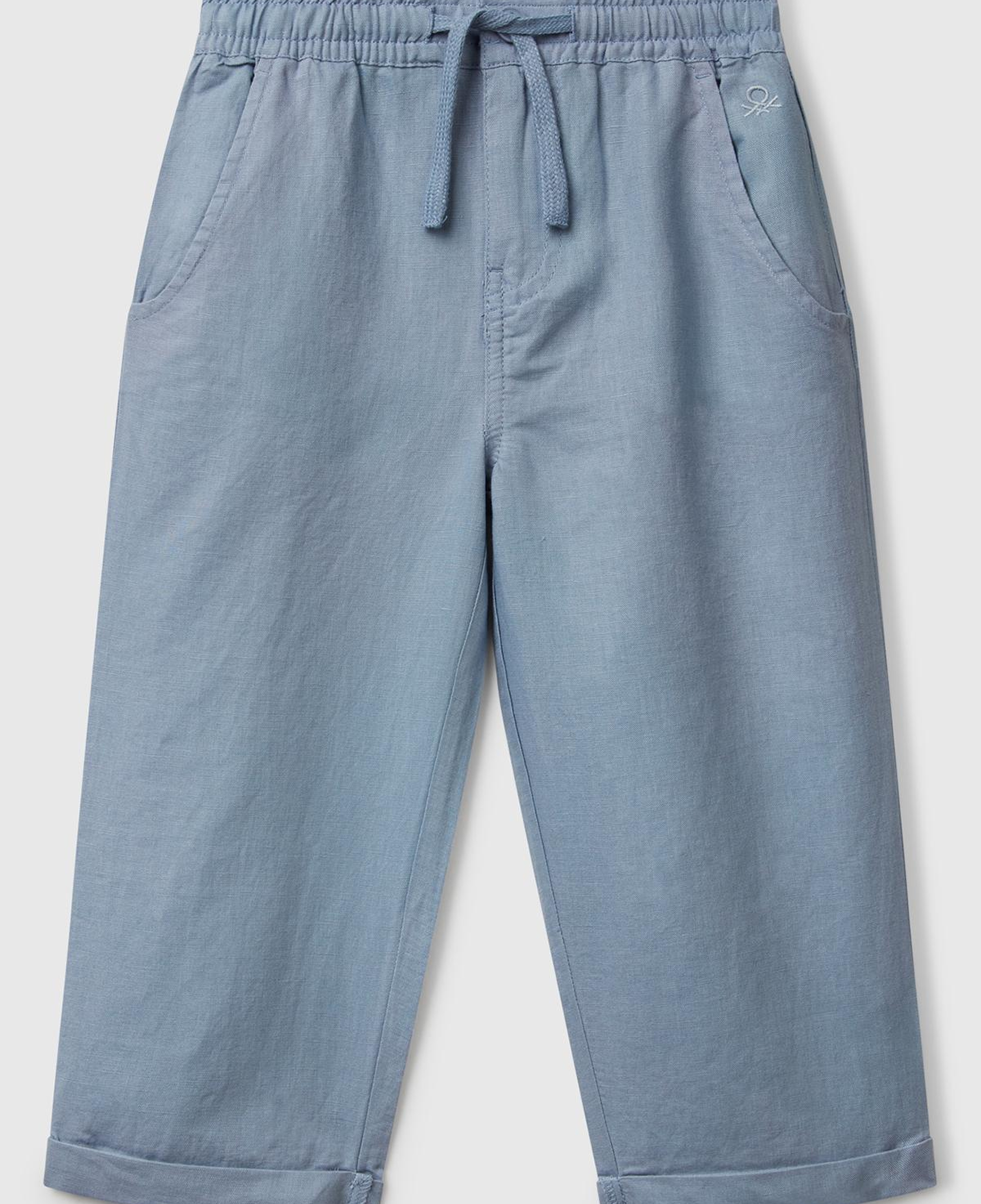 Erkek Çocuk Mavi Keten Karışımlı Jogger Pantolon