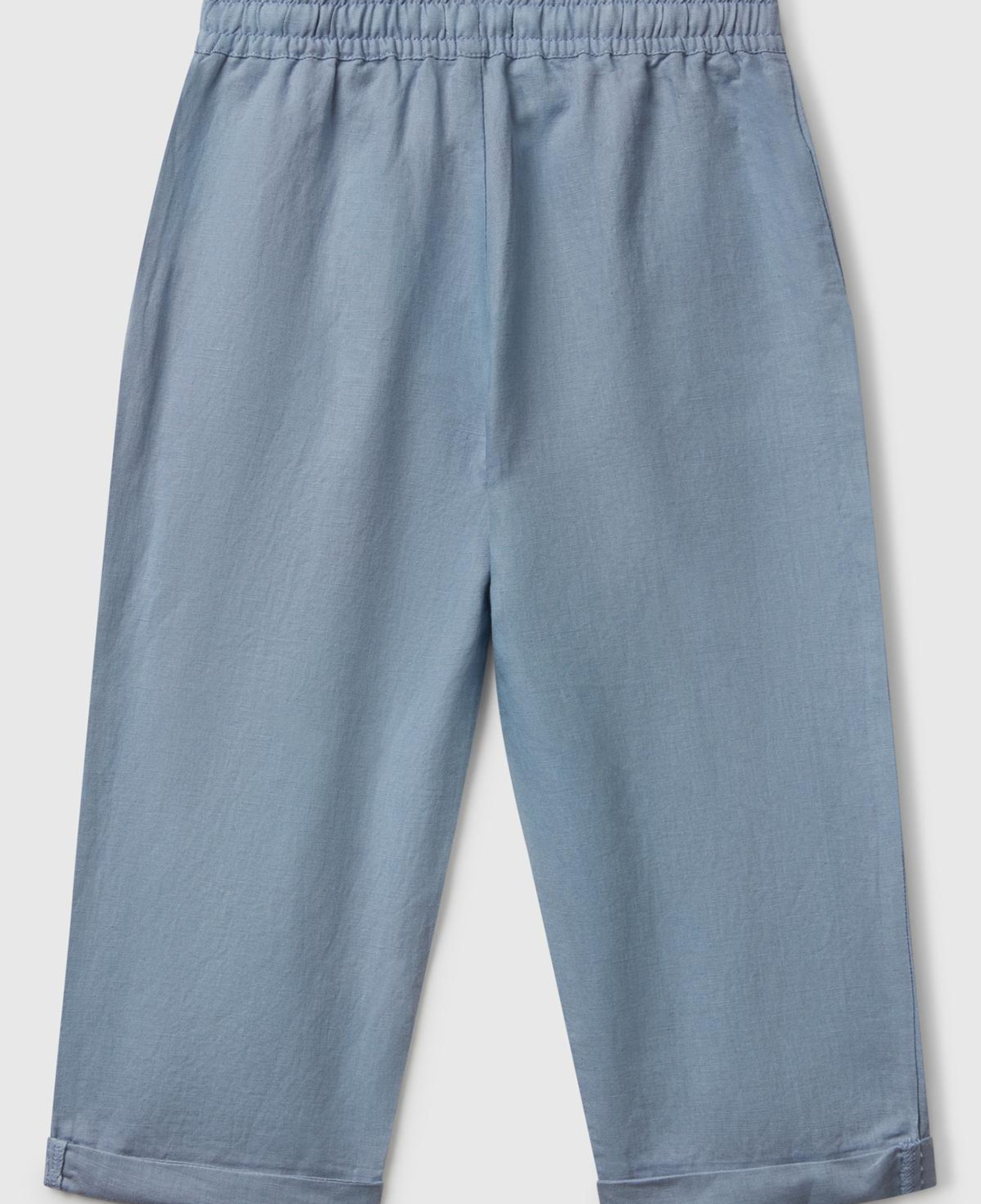 Erkek Çocuk Mavi Keten Karışımlı Jogger Pantolon