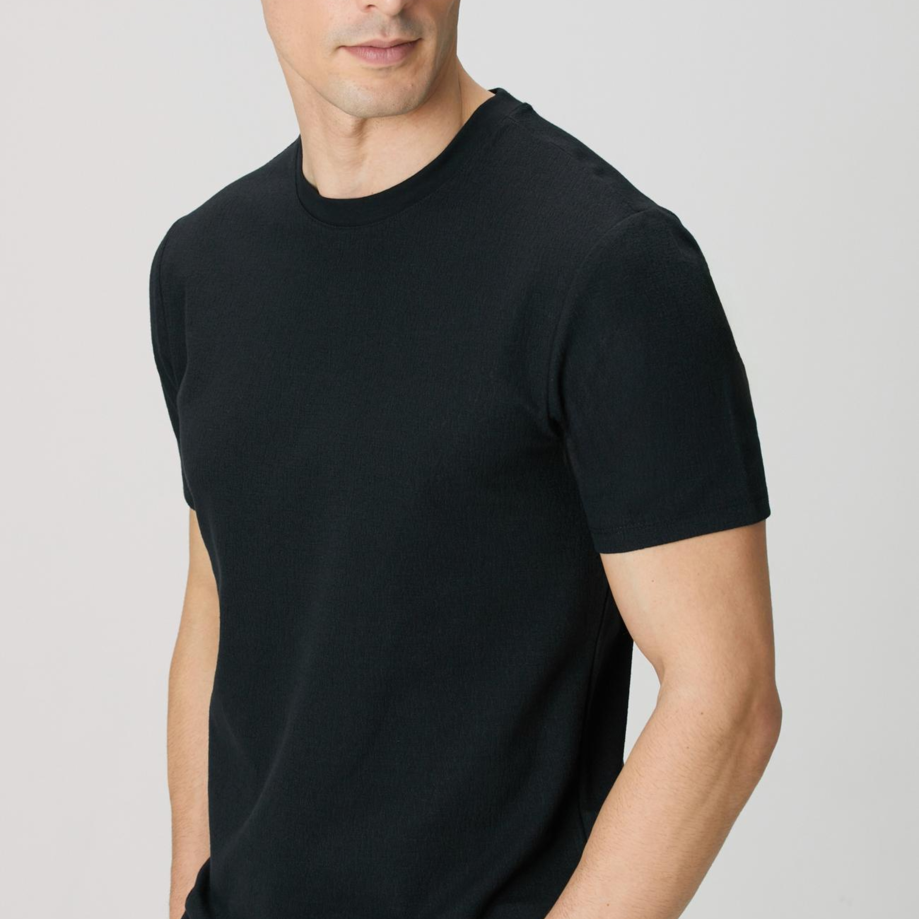 Network Erkek Siyah Bisiklet Yaka Jakarlı T-Shirt