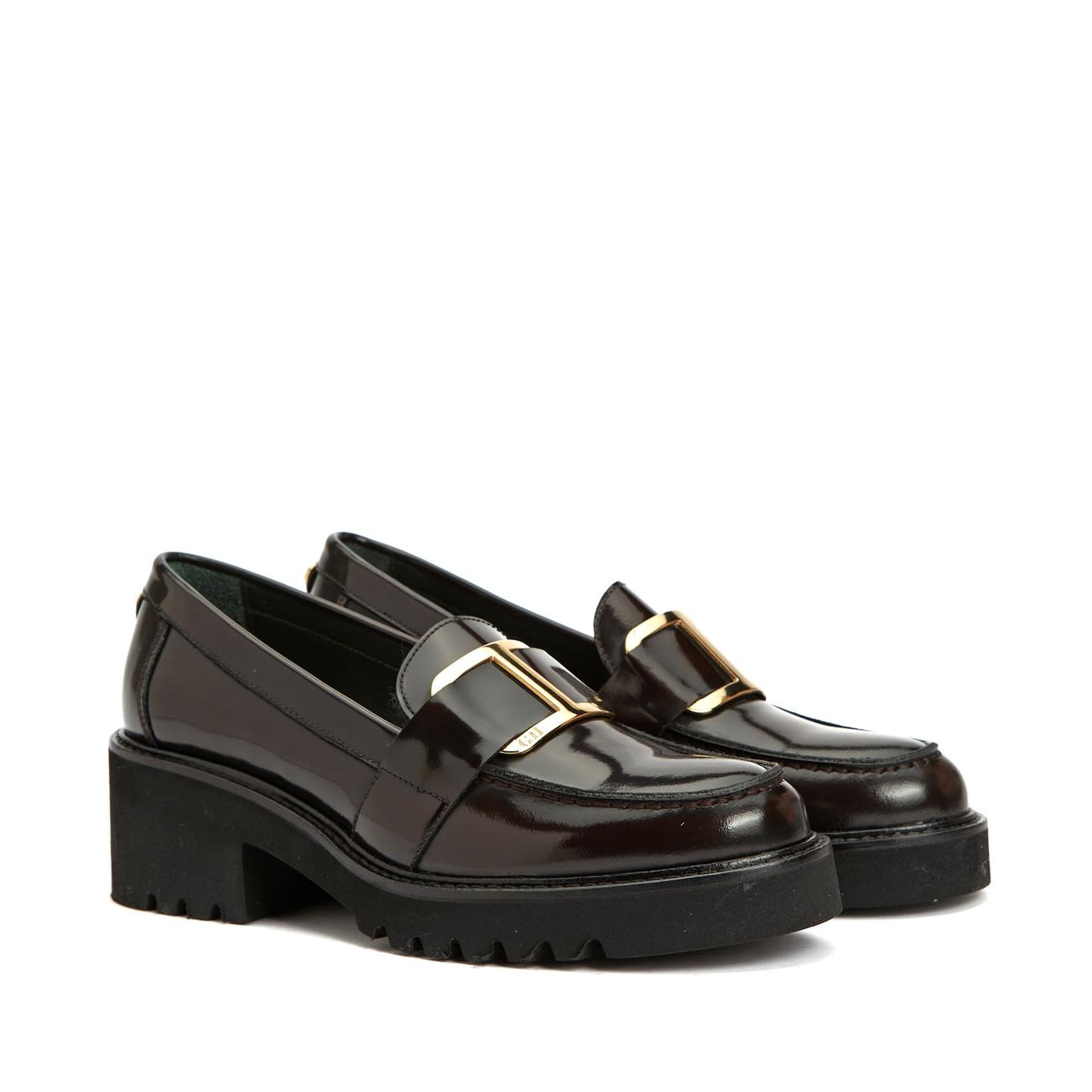 George Hogg Icons Kadın Kahverengi Tokalı Deri Topuklu Loafer
