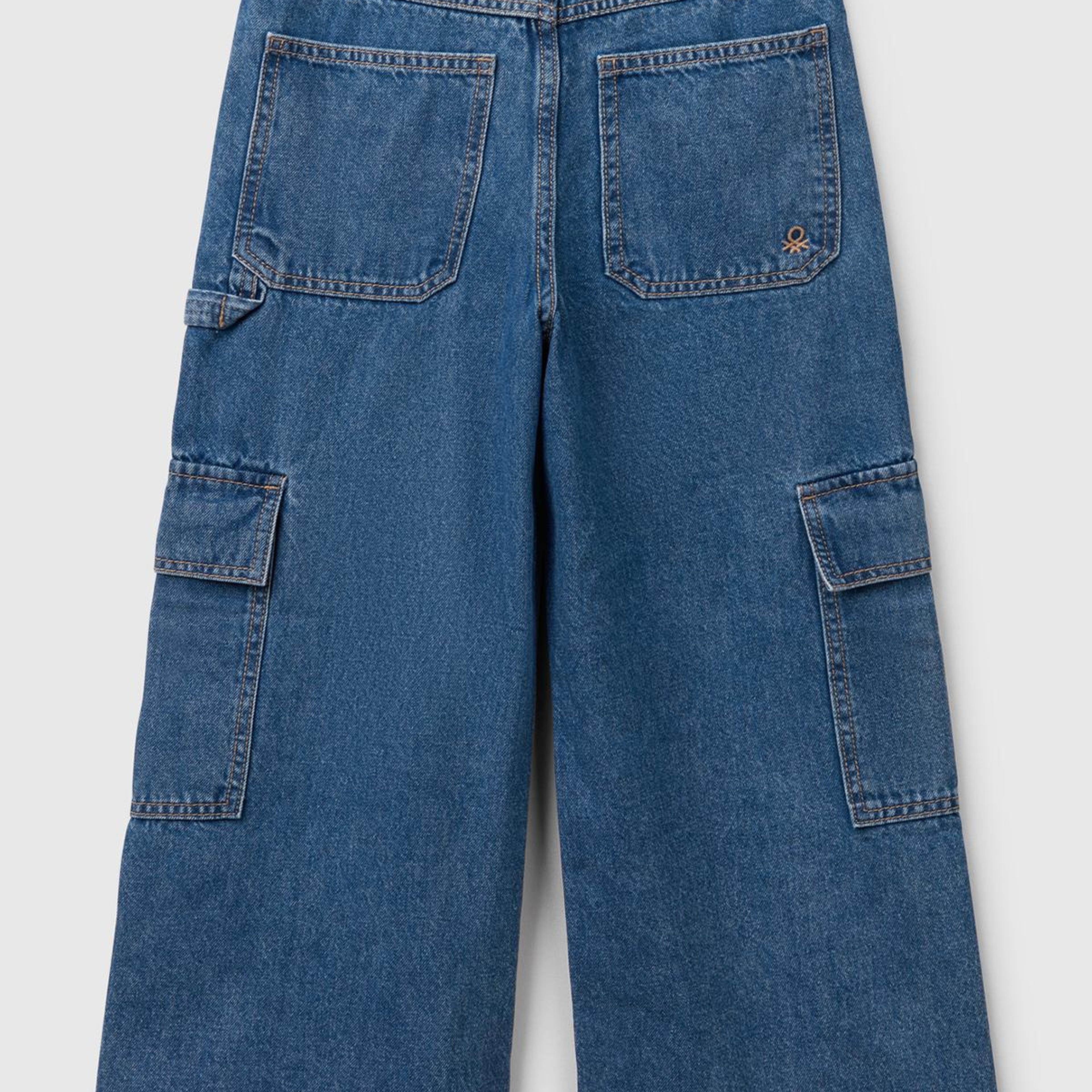 Kız Çocuk Denim Taş Yıkama Wide Fit Kargo Denim Jean