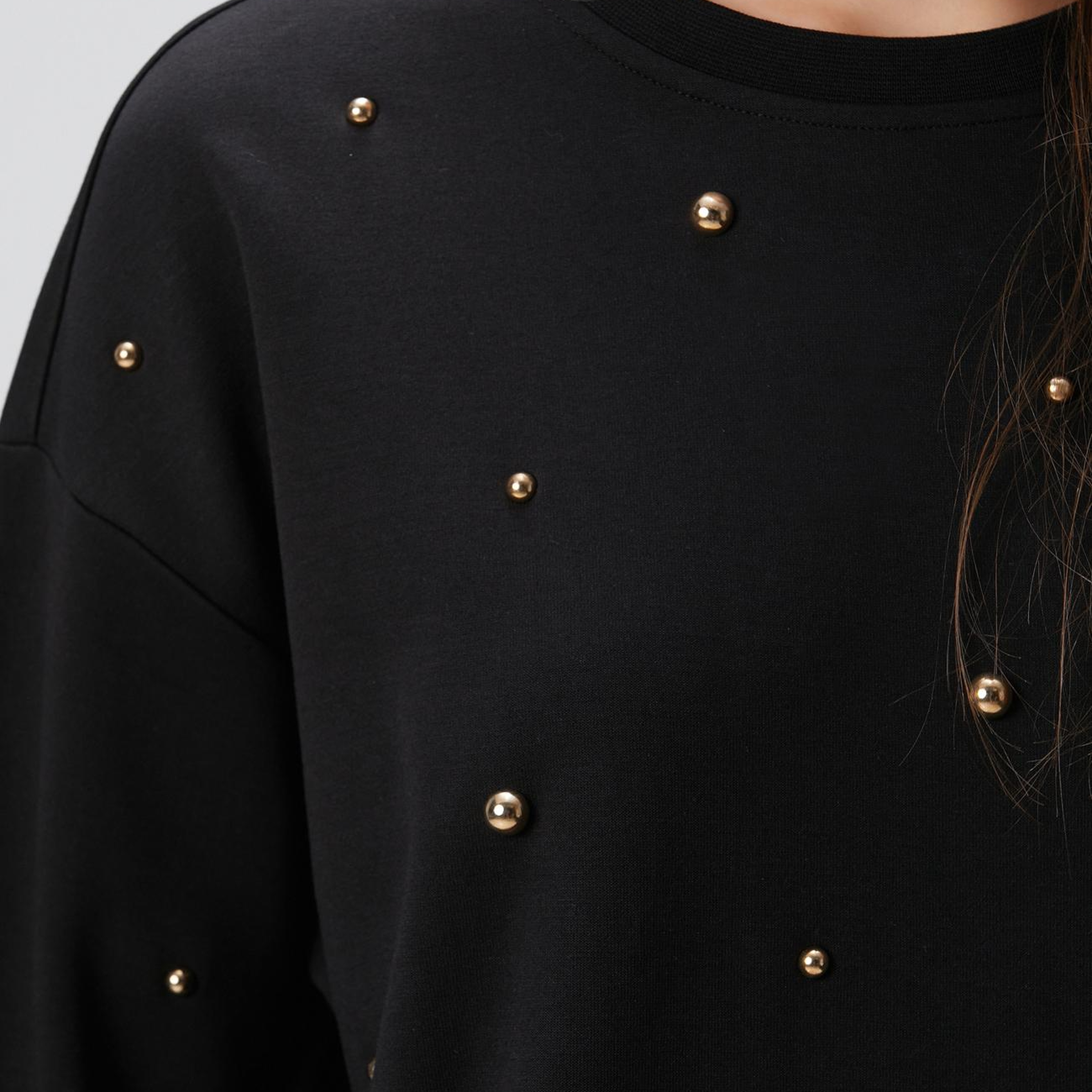 Network Kadın Siyah Metal Aksesuarlı Sweatshirt