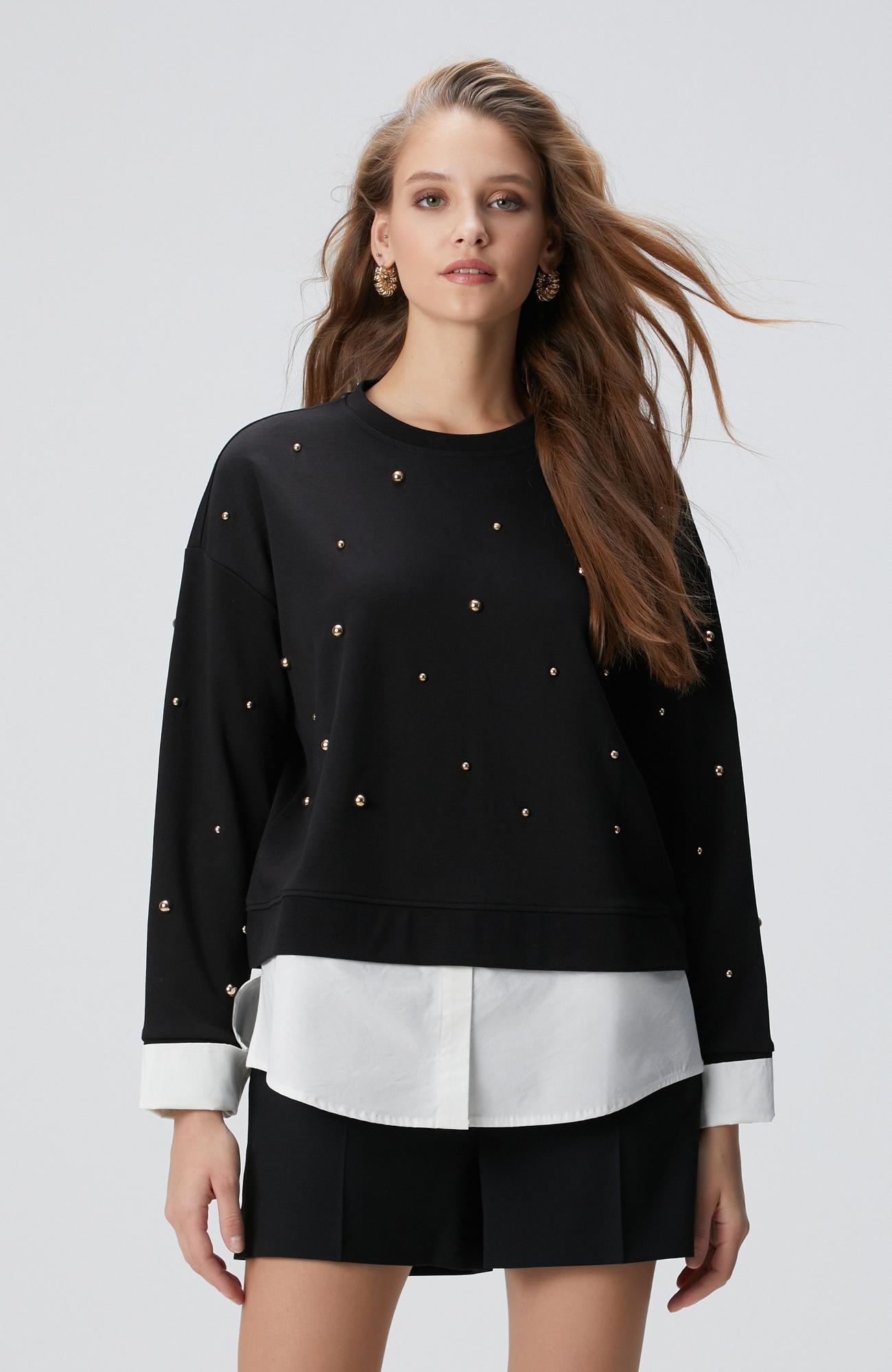 Network Kadın Siyah Metal Aksesuarlı Sweatshirt