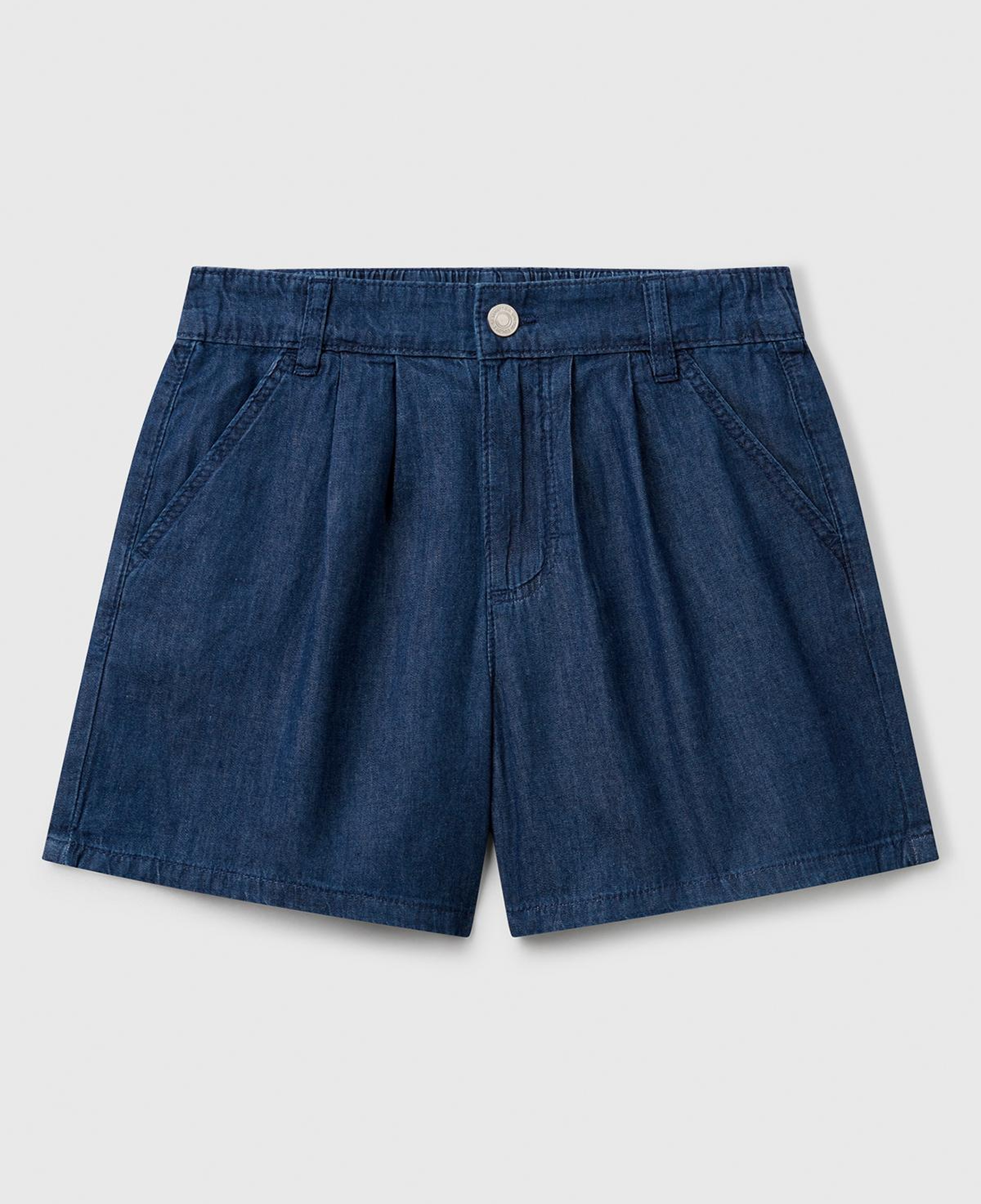Kız Çocuk Koyu Denim Arka Ceplerde Logo İşlemeli Düğmeli Denim Şönil Şort