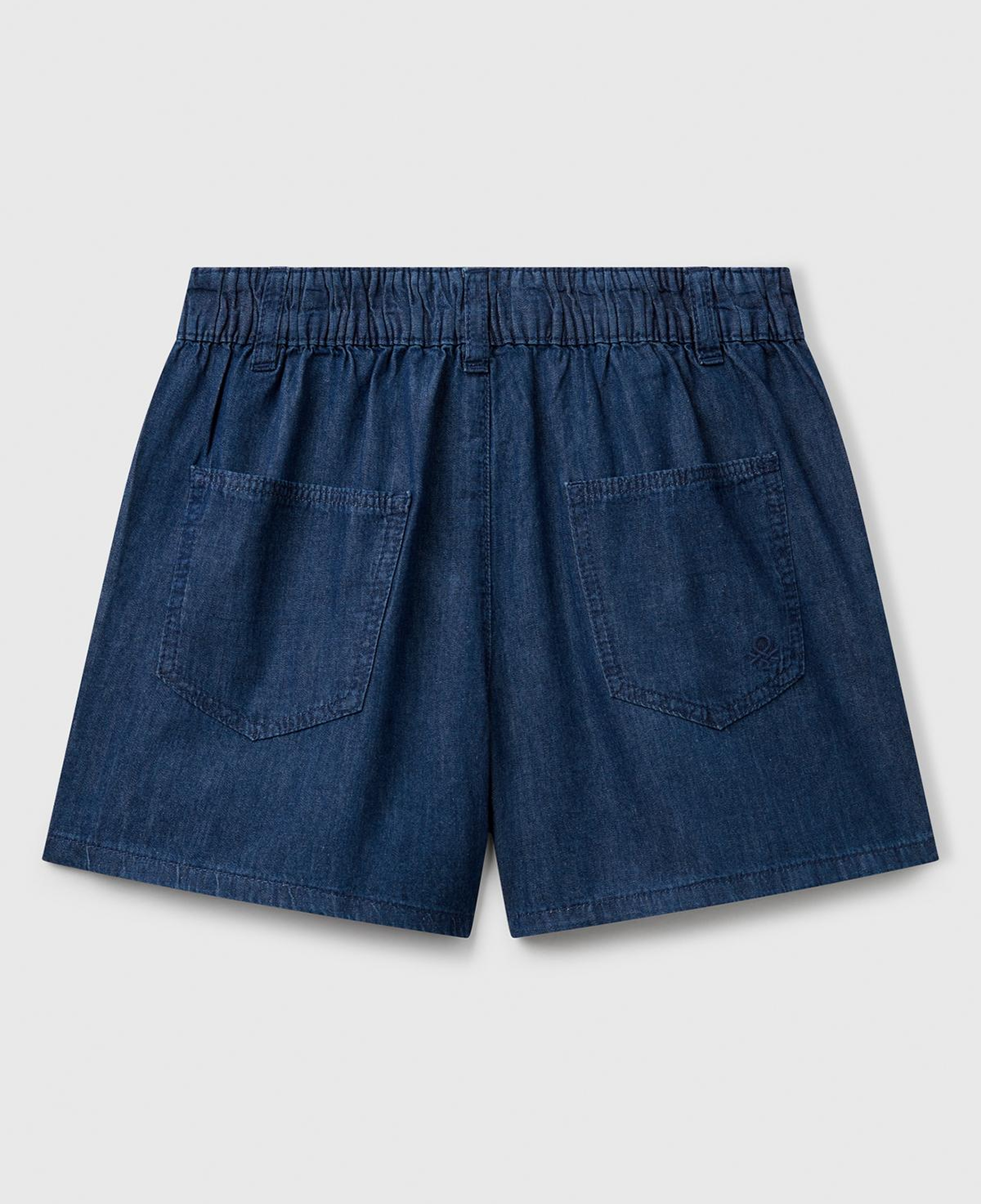 Kız Çocuk Koyu Denim Arka Ceplerde Logo İşlemeli Düğmeli Denim Şönil Şort
