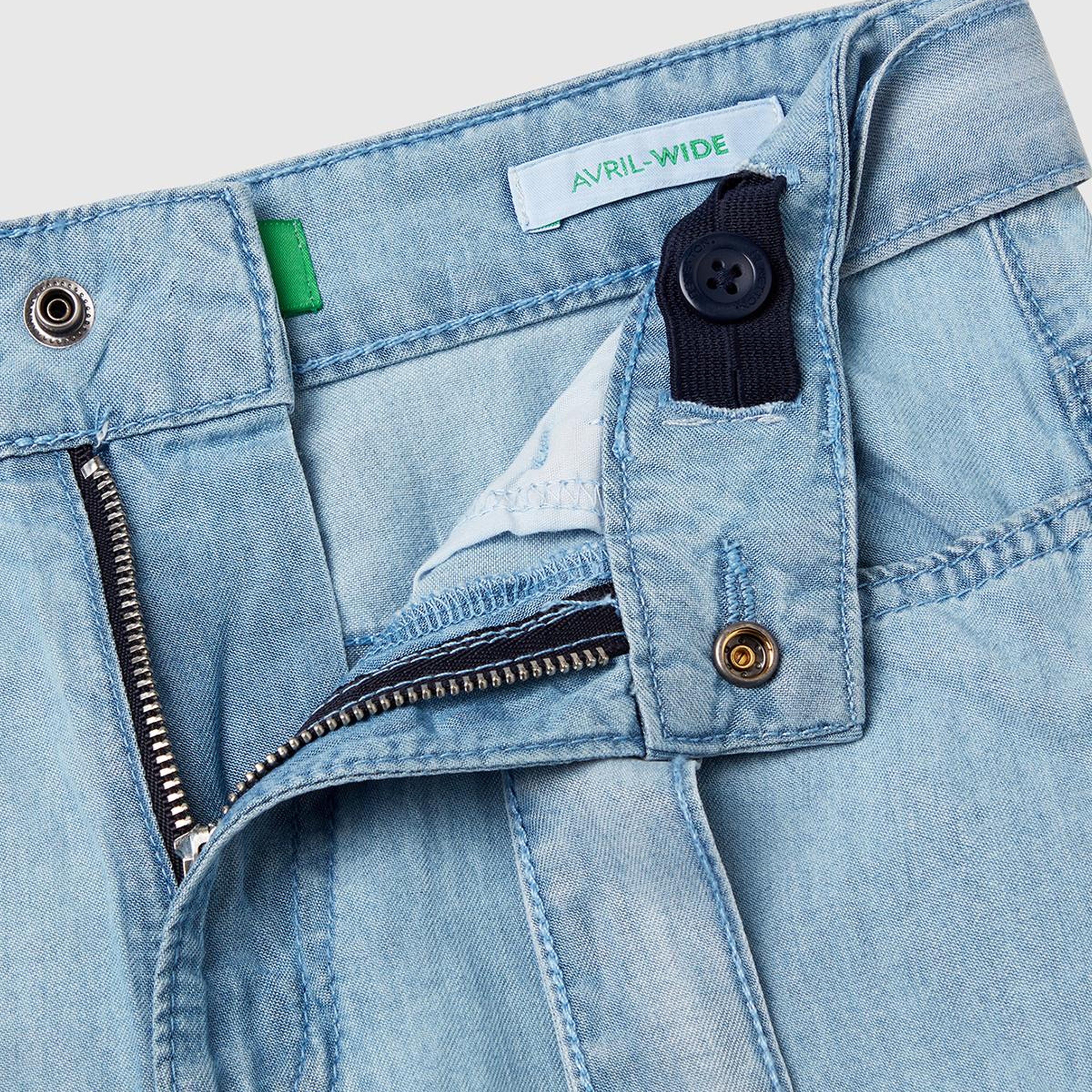 Kız Çocuk Açık Denim %100 Liyosel Beli Kuşaklı Wide Fit Denim Jean