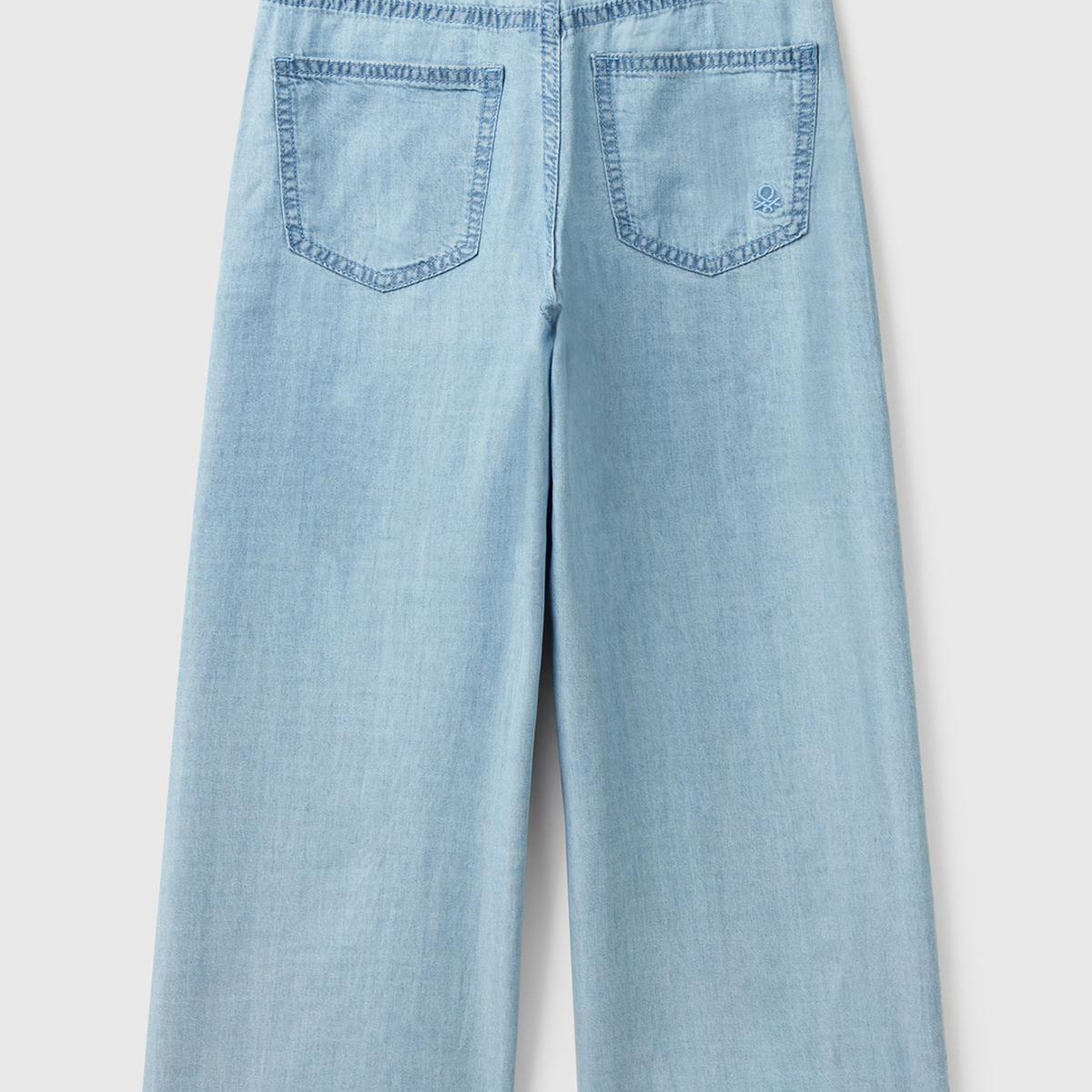 Kız Çocuk Açık Denim %100 Liyosel Beli Kuşaklı Wide Fit Denim Jean
