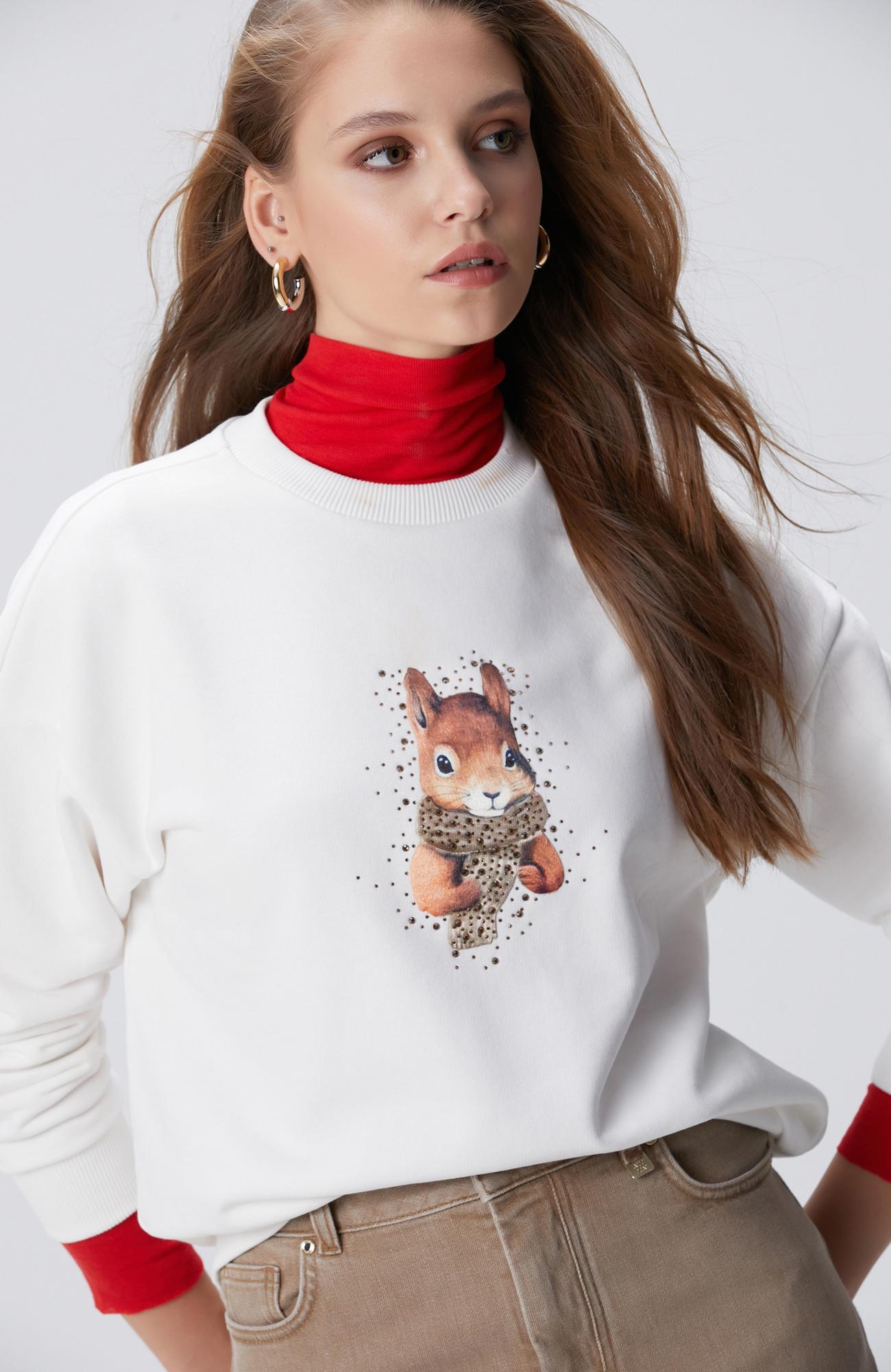 Network Kadın Kırık Beyaz Sincap Figürlü Sweatshirt