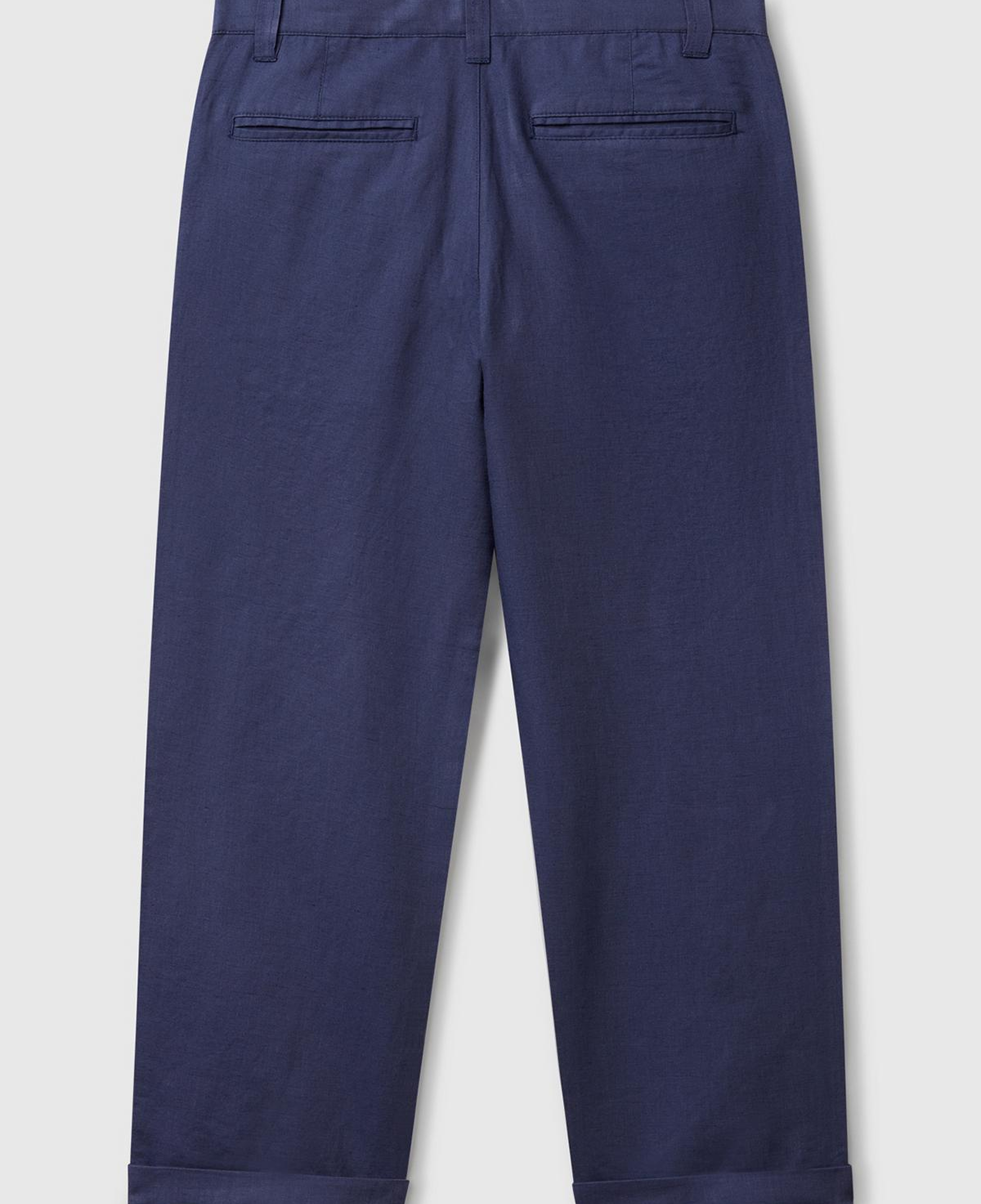 Erkek Çocuk Lacivert Keten Karışımlı Paçası Kıvrılmış Relax Fit Pantolon