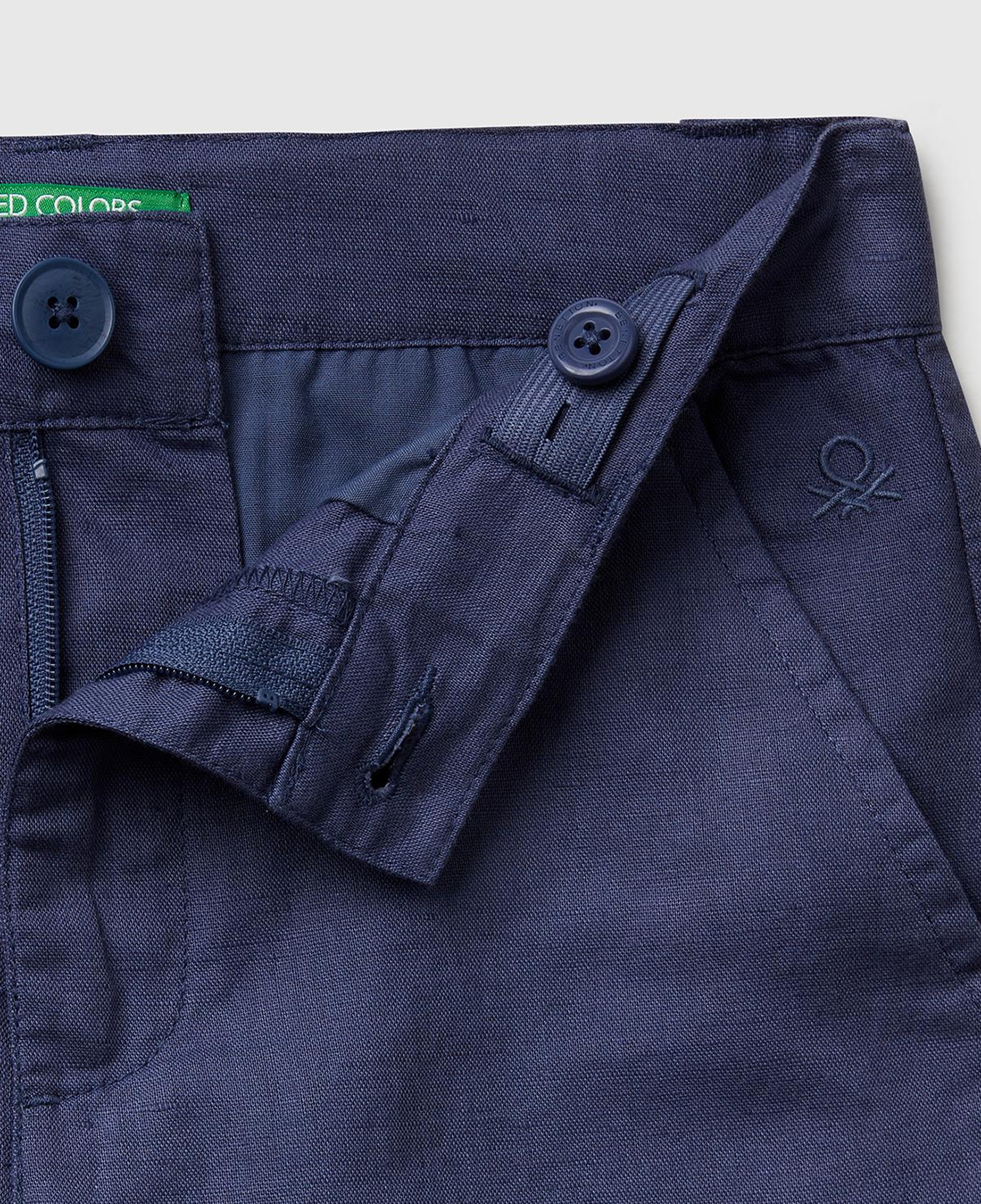 Erkek Çocuk Lacivert Keten Karışımlı Paçası Kıvrılmış Relax Fit Pantolon