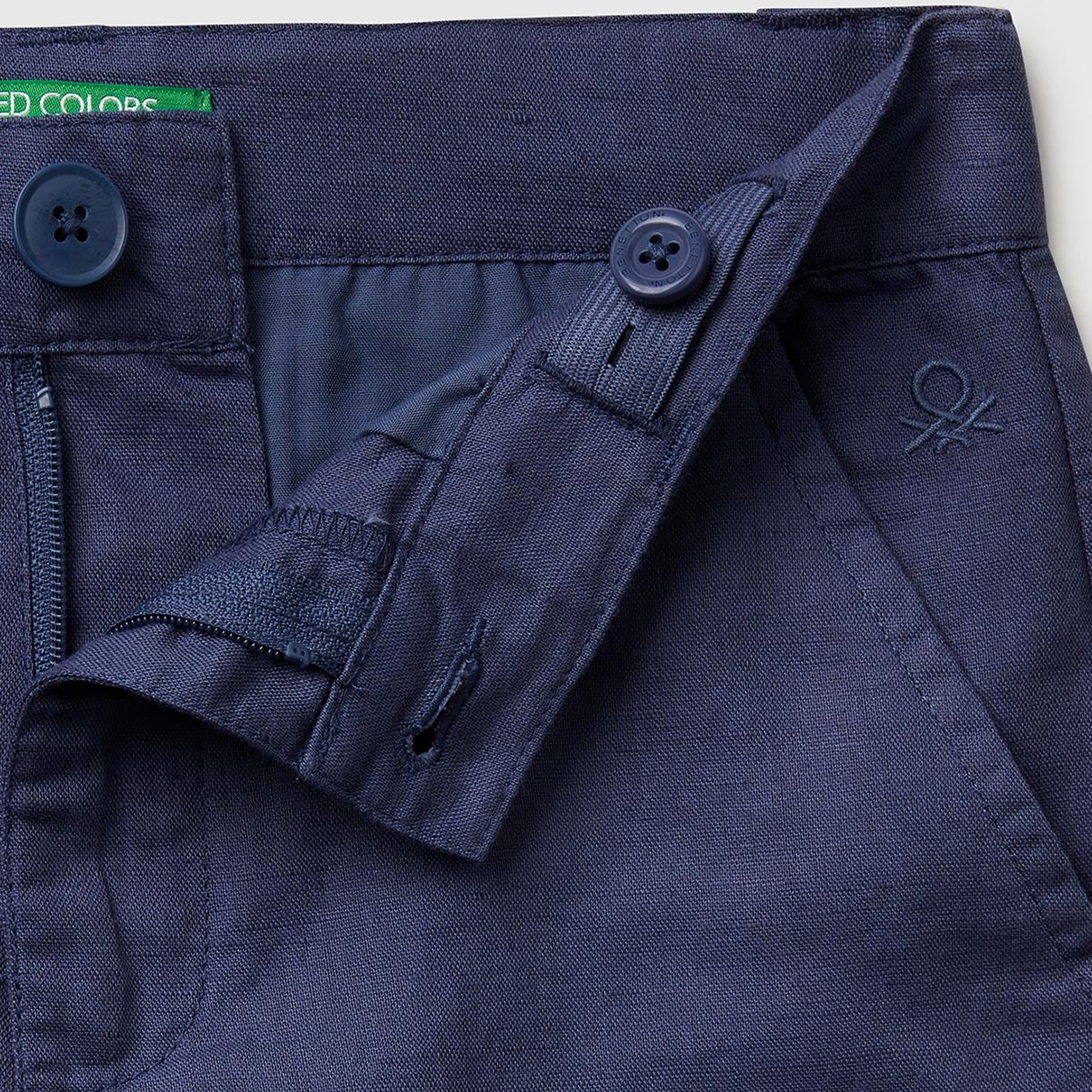 Erkek Çocuk Lacivert Keten Karışımlı Paçası Kıvrılmış Relax Fit Pantolon