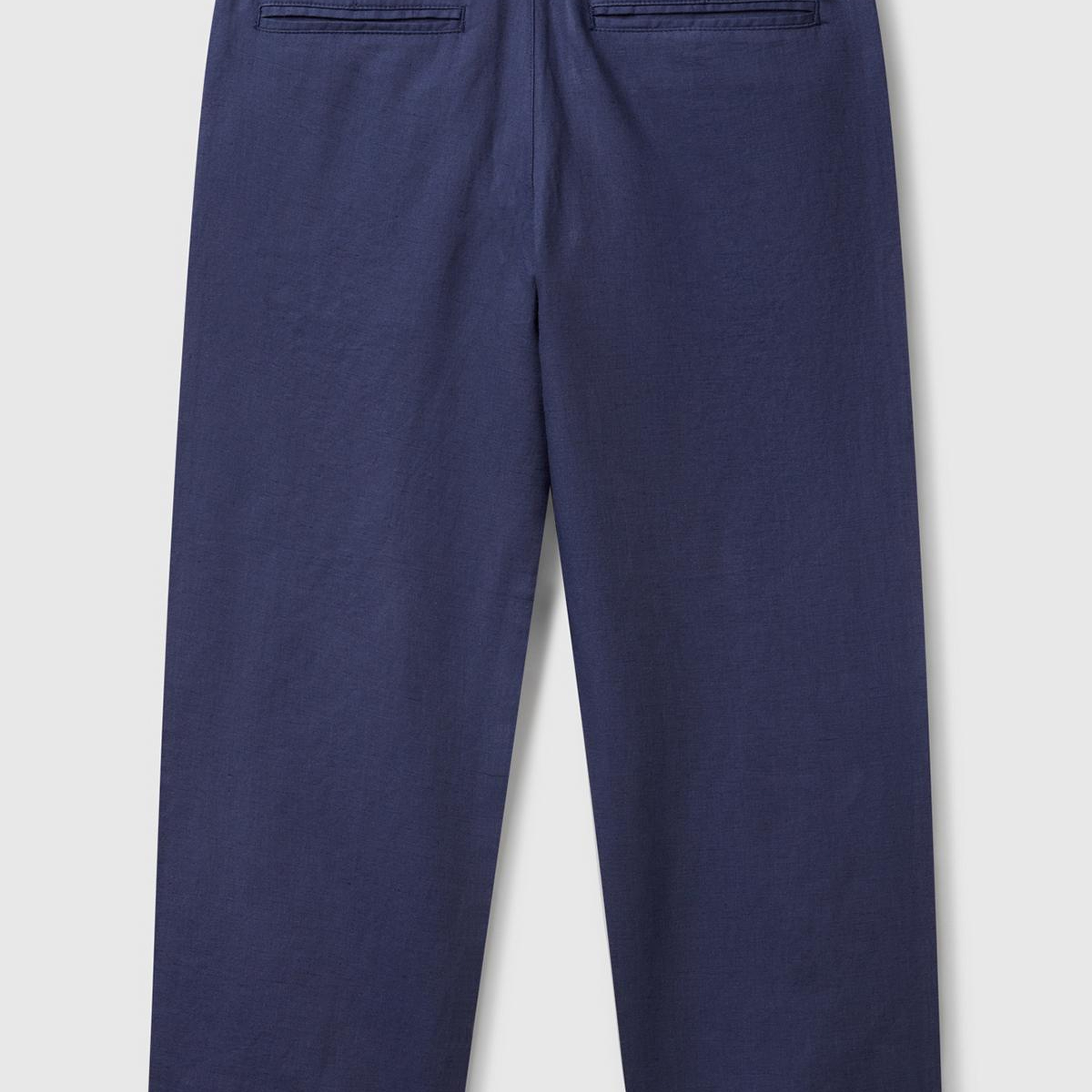 Erkek Çocuk Lacivert Keten Karışımlı Paçası Kıvrılmış Relax Fit Pantolon