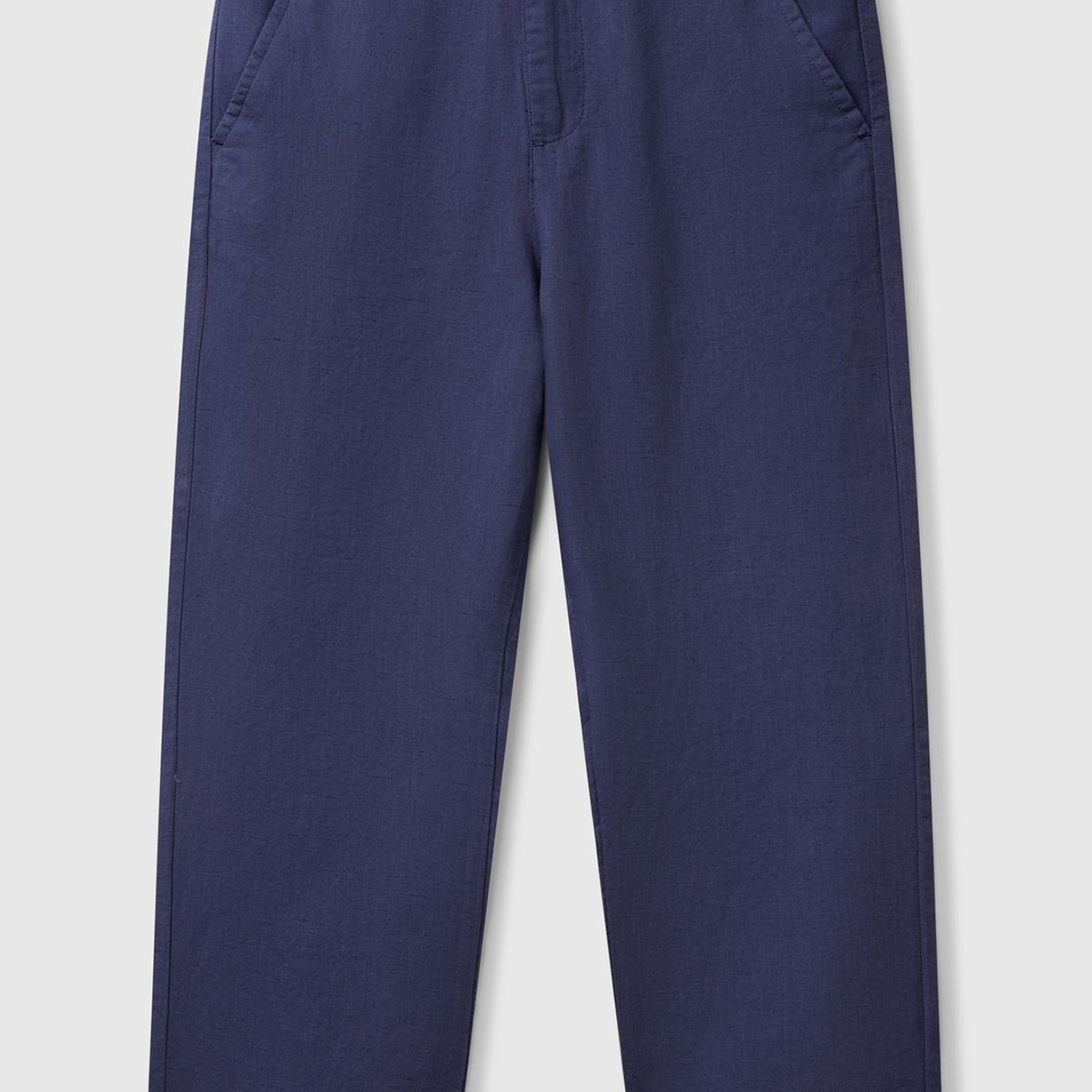 Erkek Çocuk Lacivert Keten Karışımlı Paçası Kıvrılmış Relax Fit Pantolon