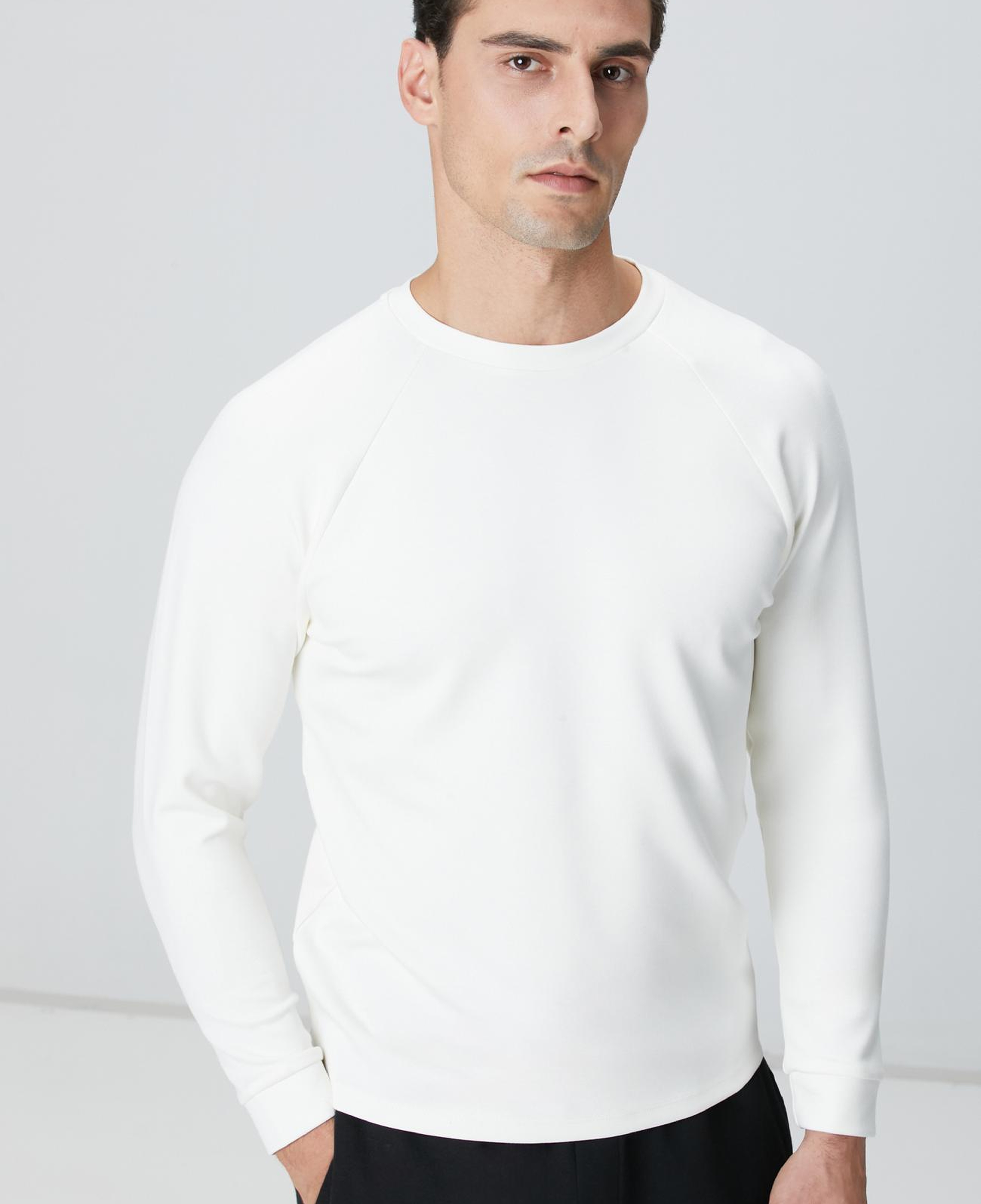 Network Erkek Kırık Beyaz Bisiklet Yaka Basic Sweatshirt