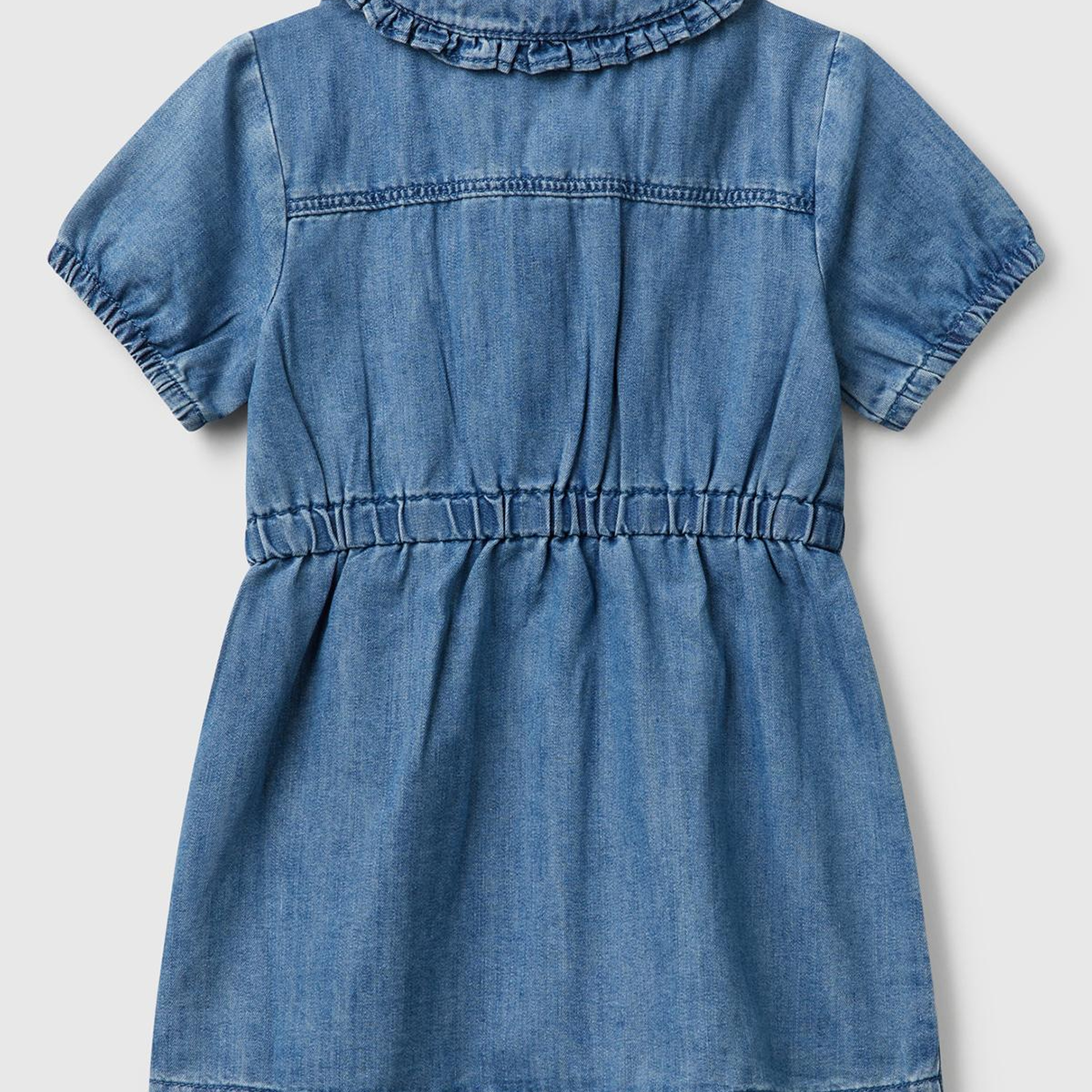 Kız Çocuk Denim Önü Çıtçıt Düğmeli Yama Cepli Kısa Kollu Denim Elbise