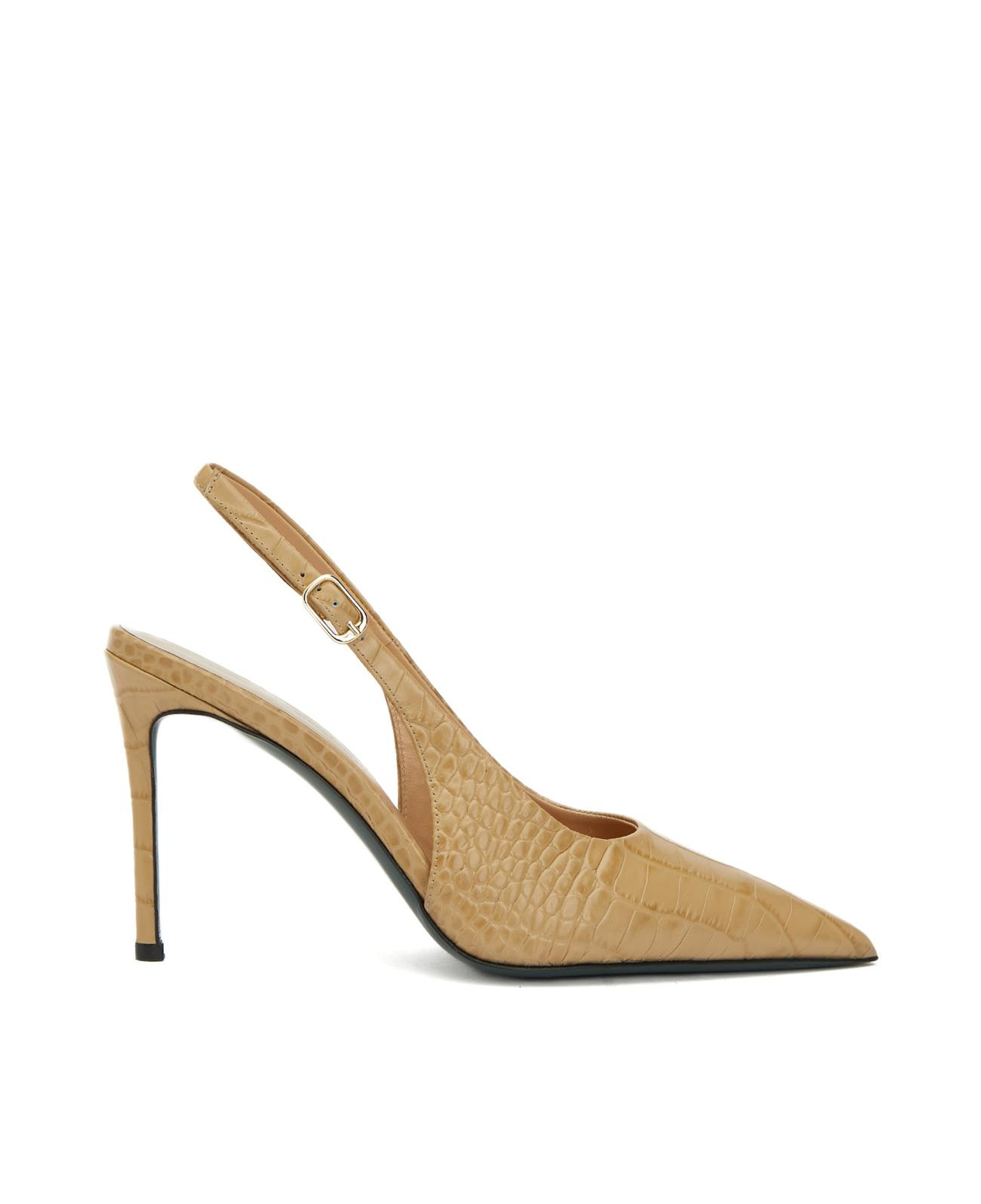 Gh For Nw Kadın Bej Kroko Desenli Deri Stiletto