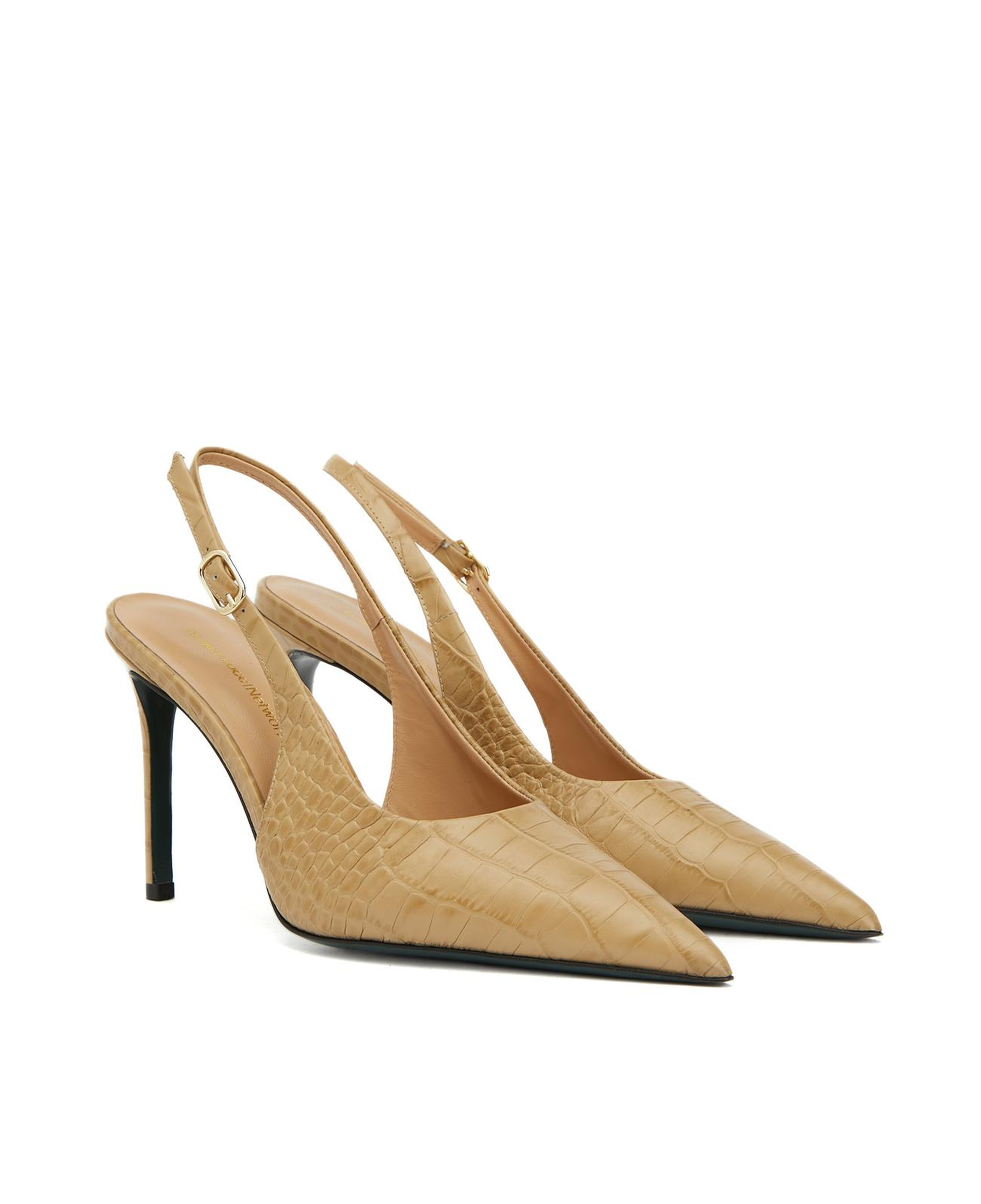 Gh For Nw Kadın Bej Kroko Desenli Deri Stiletto