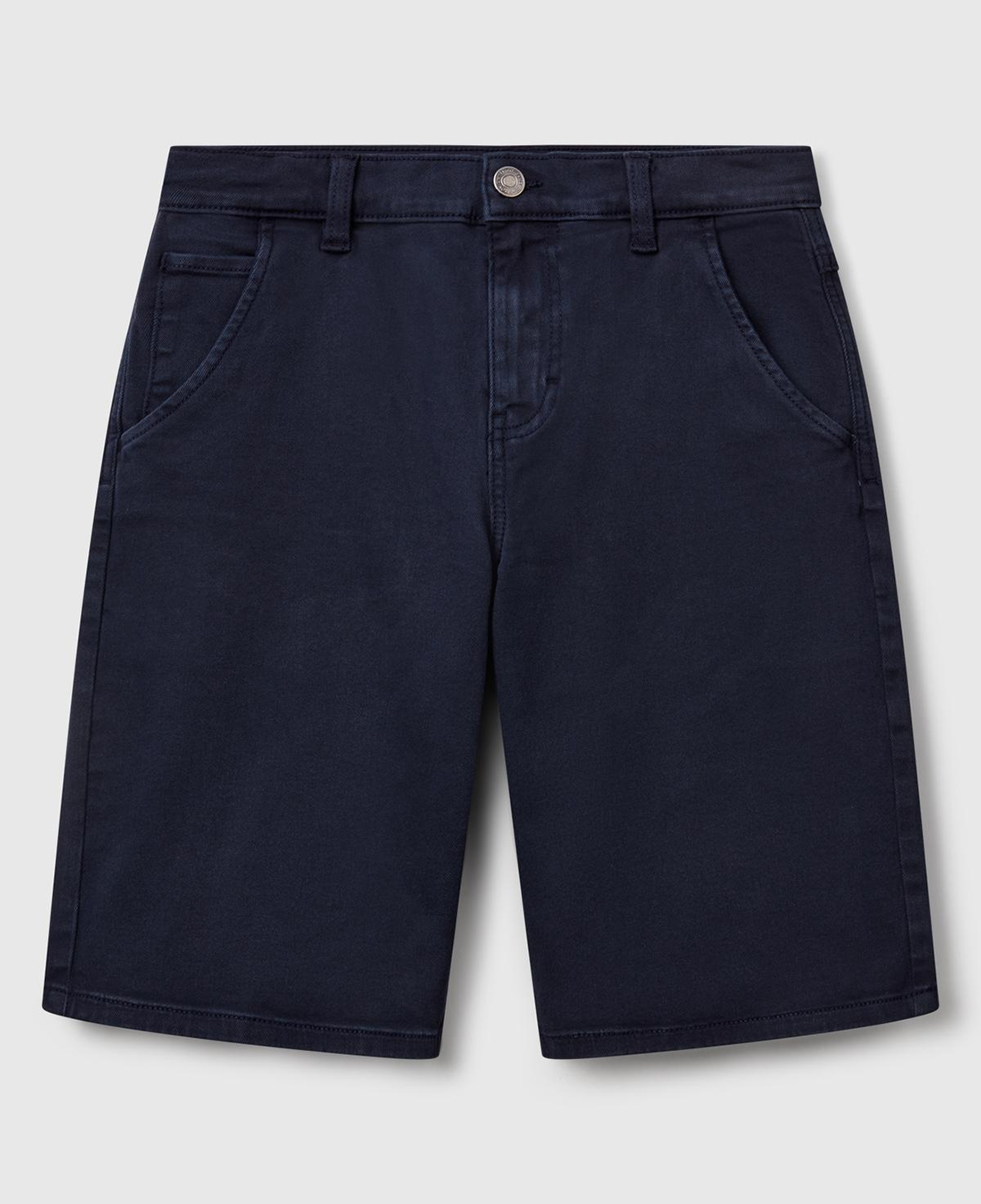 Erkek Çocuk Lacivert Logo İşlemeli Denim Görünümlü Streç Bermuda Şort