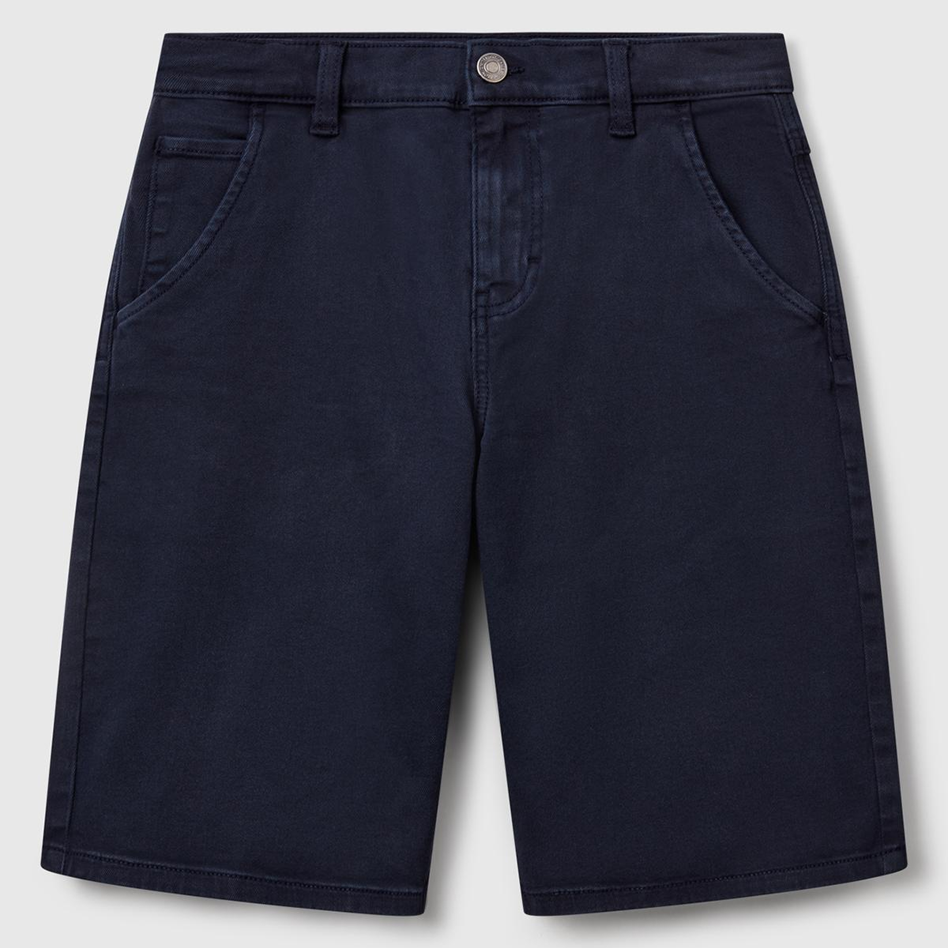 Erkek Çocuk Lacivert Logo İşlemeli Denim Görünümlü Streç Bermuda Şort