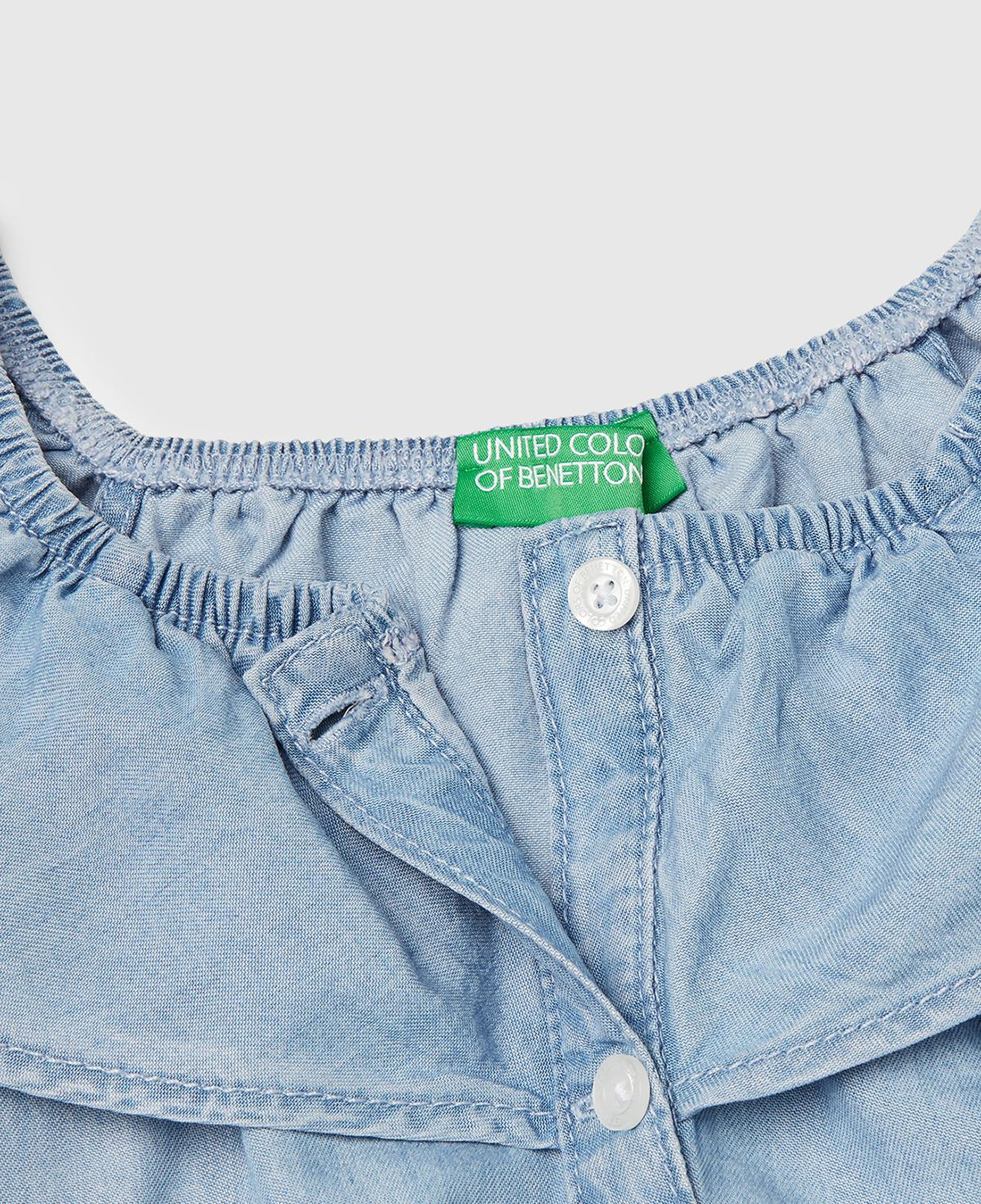 Kız Çocuk Denim %100 Liyosel Yakası Fırfırlı Lastikli Kolsuz Crop Gömlek