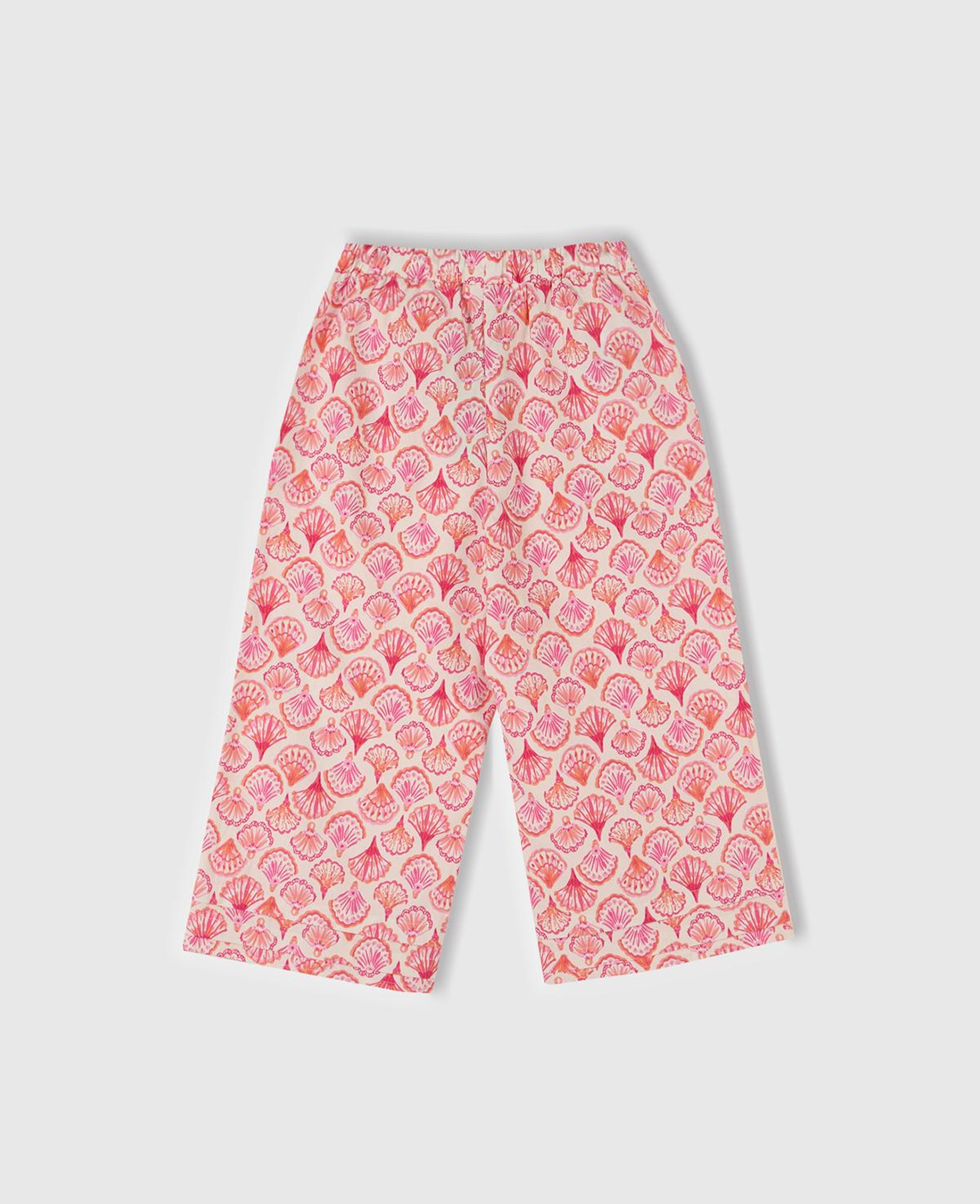 Kız Çocuk Pembe Desenli Büzgü İpli Wide Leg Pantolon
