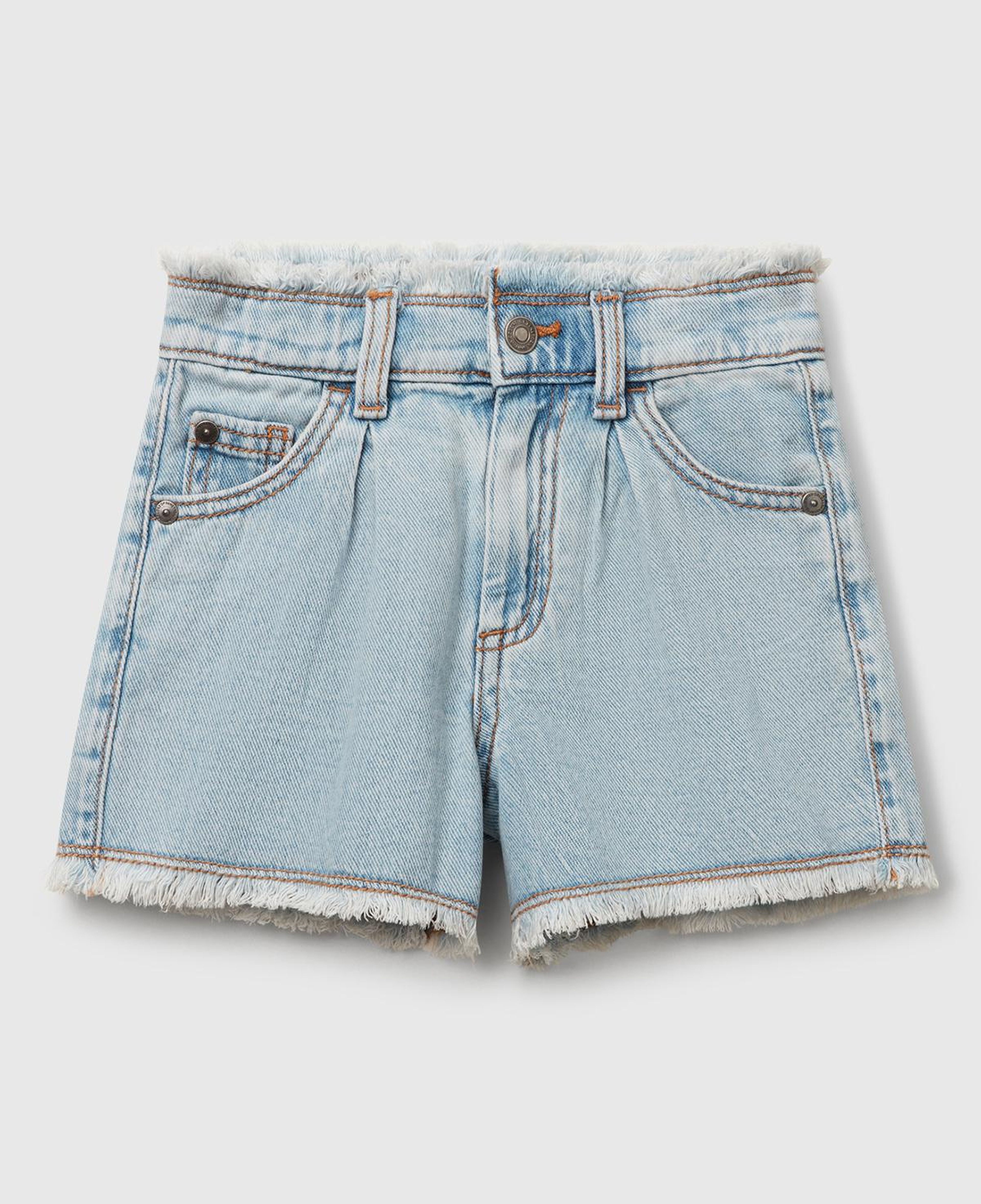 Kız Çocuk Açık Denim Arka Cebi Logo Etiketli Beli Lastikli Denim Şort