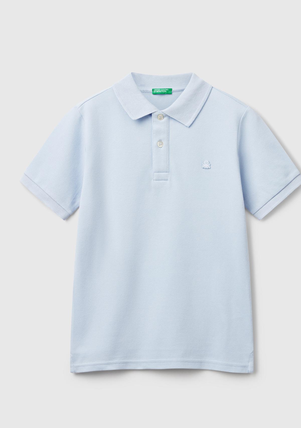 Erkek Çocuk Toz Mavi Logolu Pike Polo T-Shirt