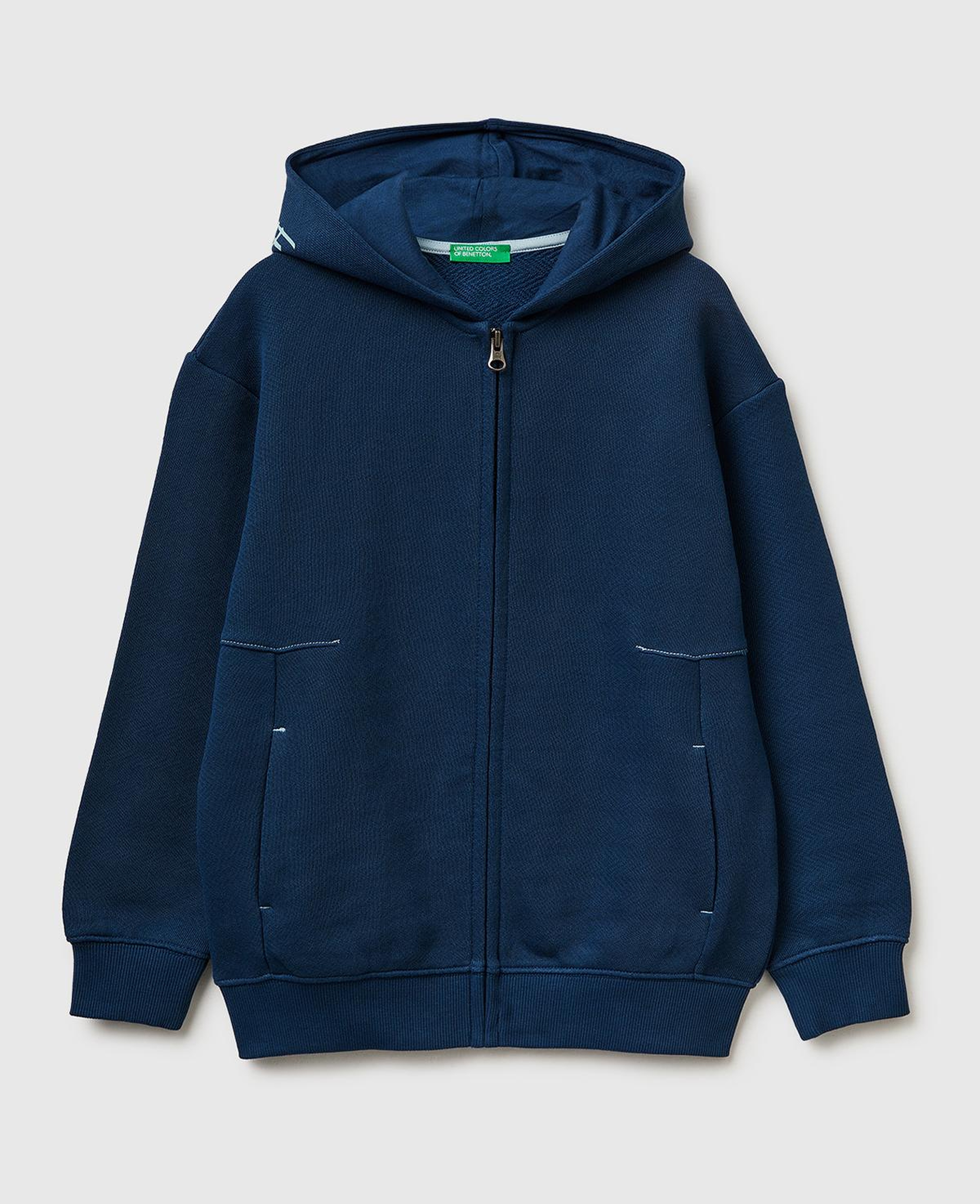 Erkek Çocuk Koyu Lacivert Çoklu Baskılı Fermuarlı Kapüşonlu Sweatshirt