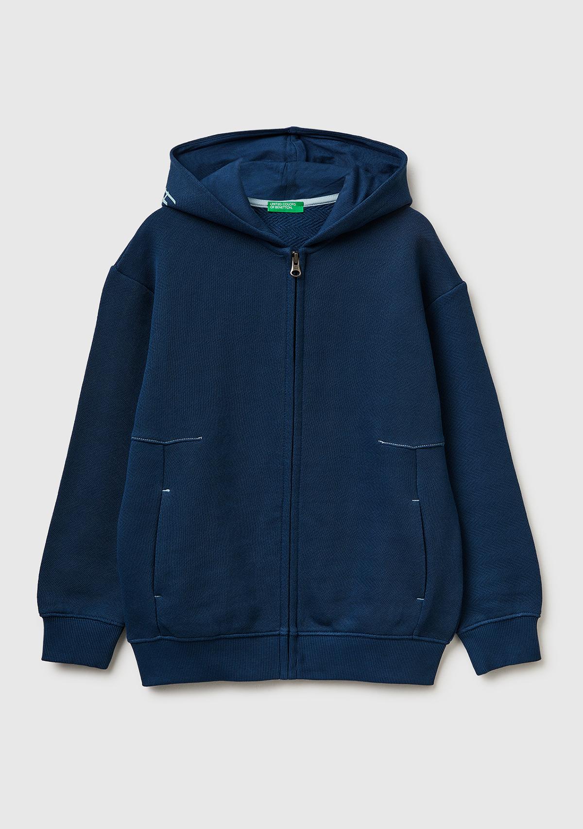 Erkek Çocuk Koyu Lacivert Çoklu Baskılı Fermuarlı Kapüşonlu Sweatshirt