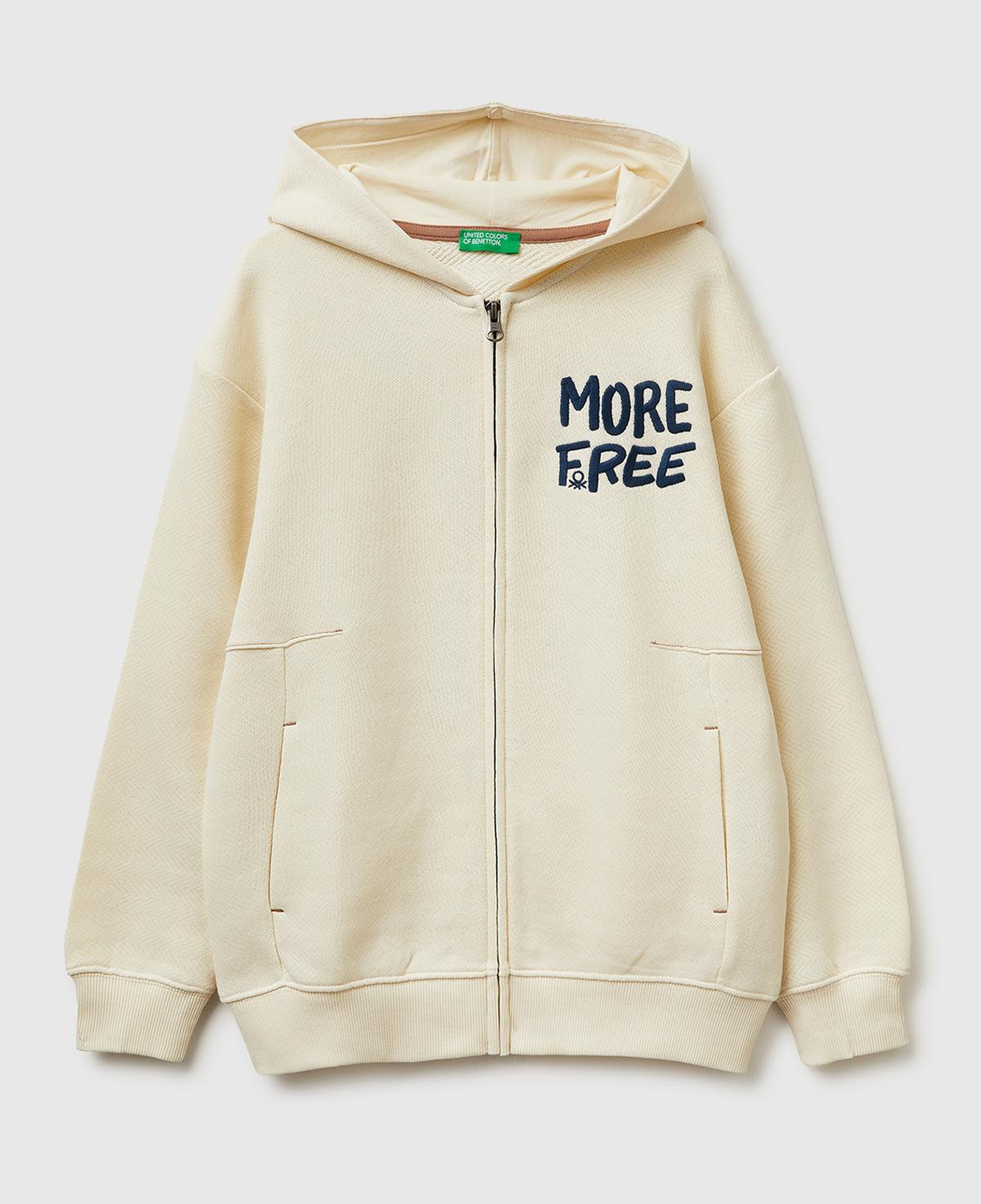 Erkek Çocuk Krem Çoklu Baskılı Fermuarlı Kapüşonlu Sweatshirt