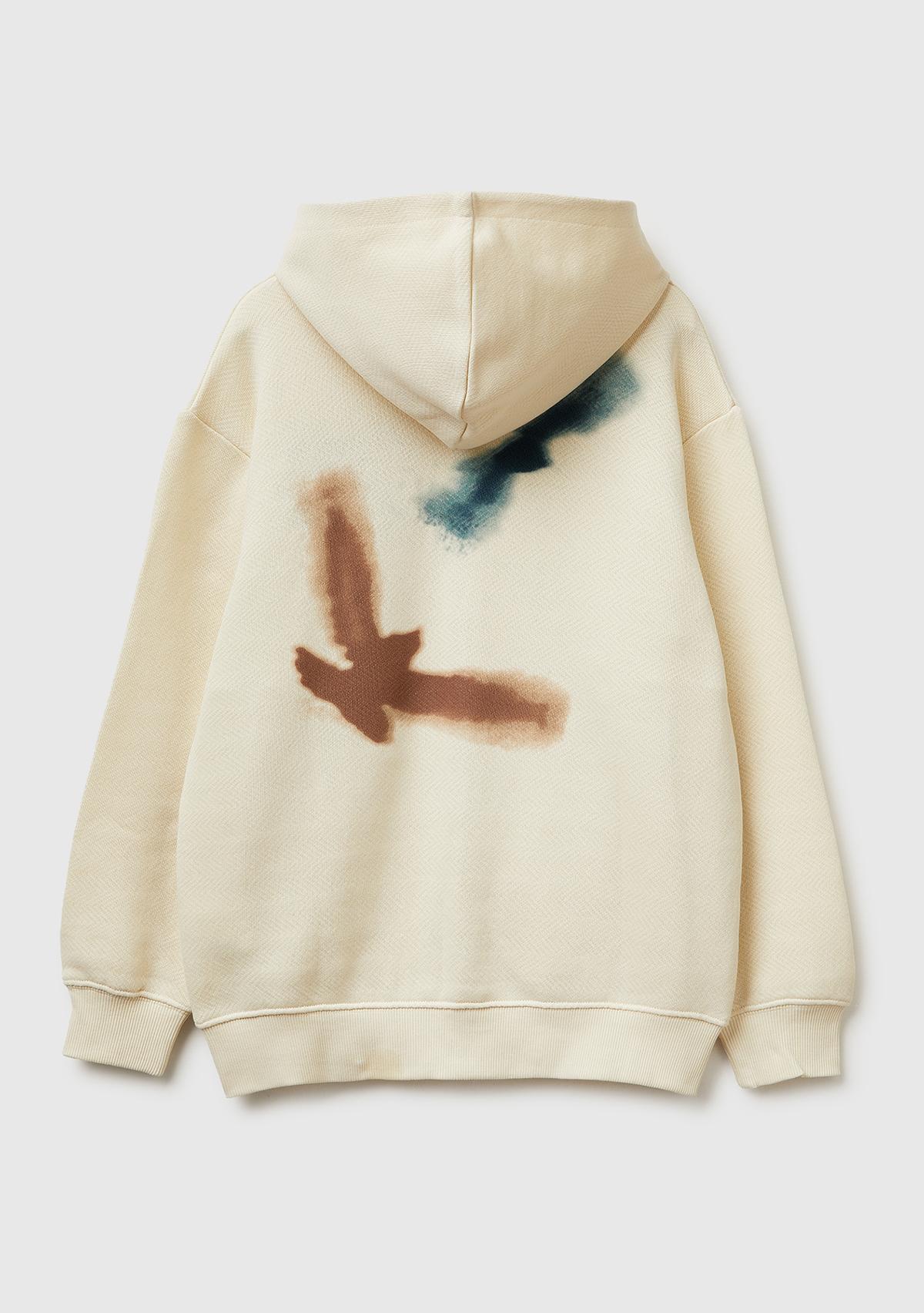 Erkek Çocuk Krem Çoklu Baskılı Fermuarlı Kapüşonlu Sweatshirt