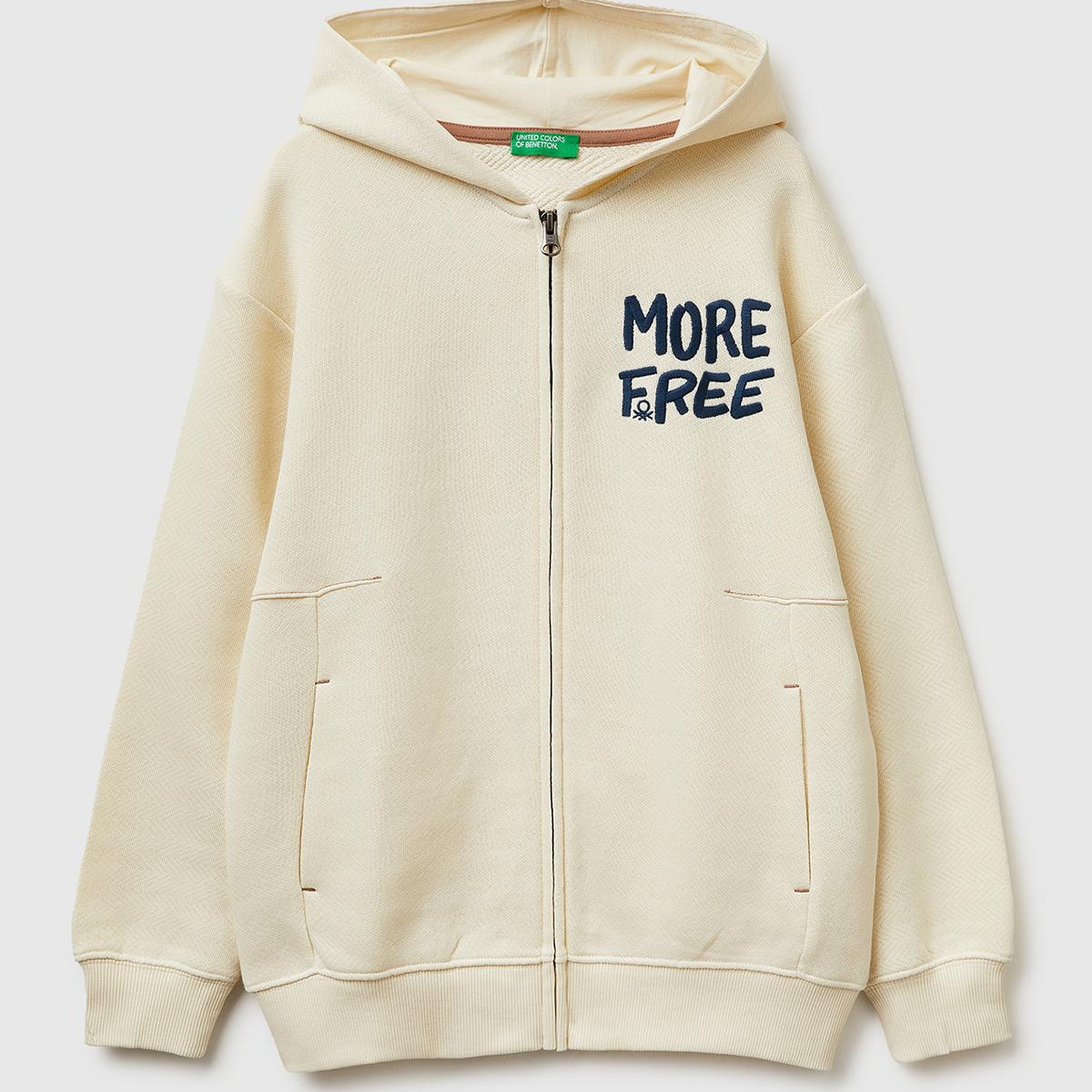 Erkek Çocuk Krem Çoklu Baskılı Fermuarlı Kapüşonlu Sweatshirt